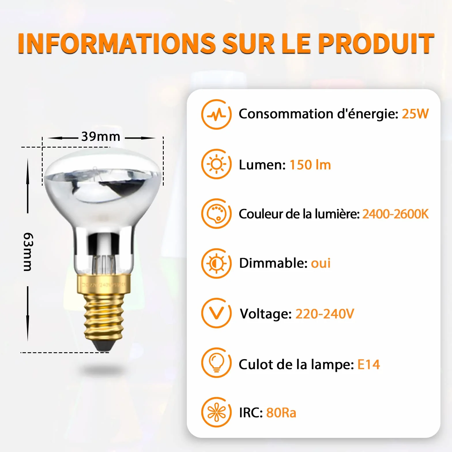 Bonlux 25W E14 R39 ampoule lampe à lave 4pcs