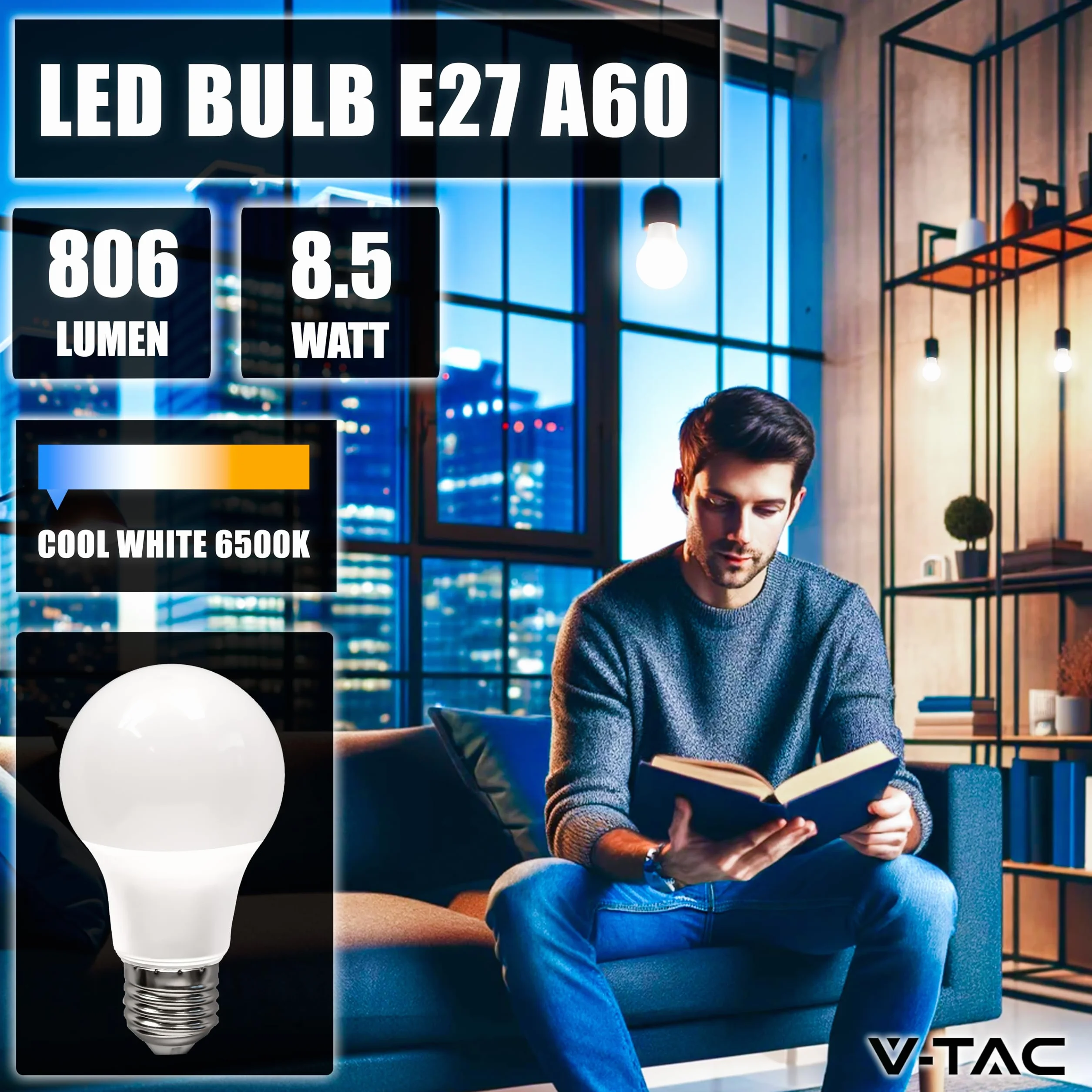 V-TAC Ampoules LED E27 8,5W 806 Lumen 6500K Blanc Froid Lot de 3