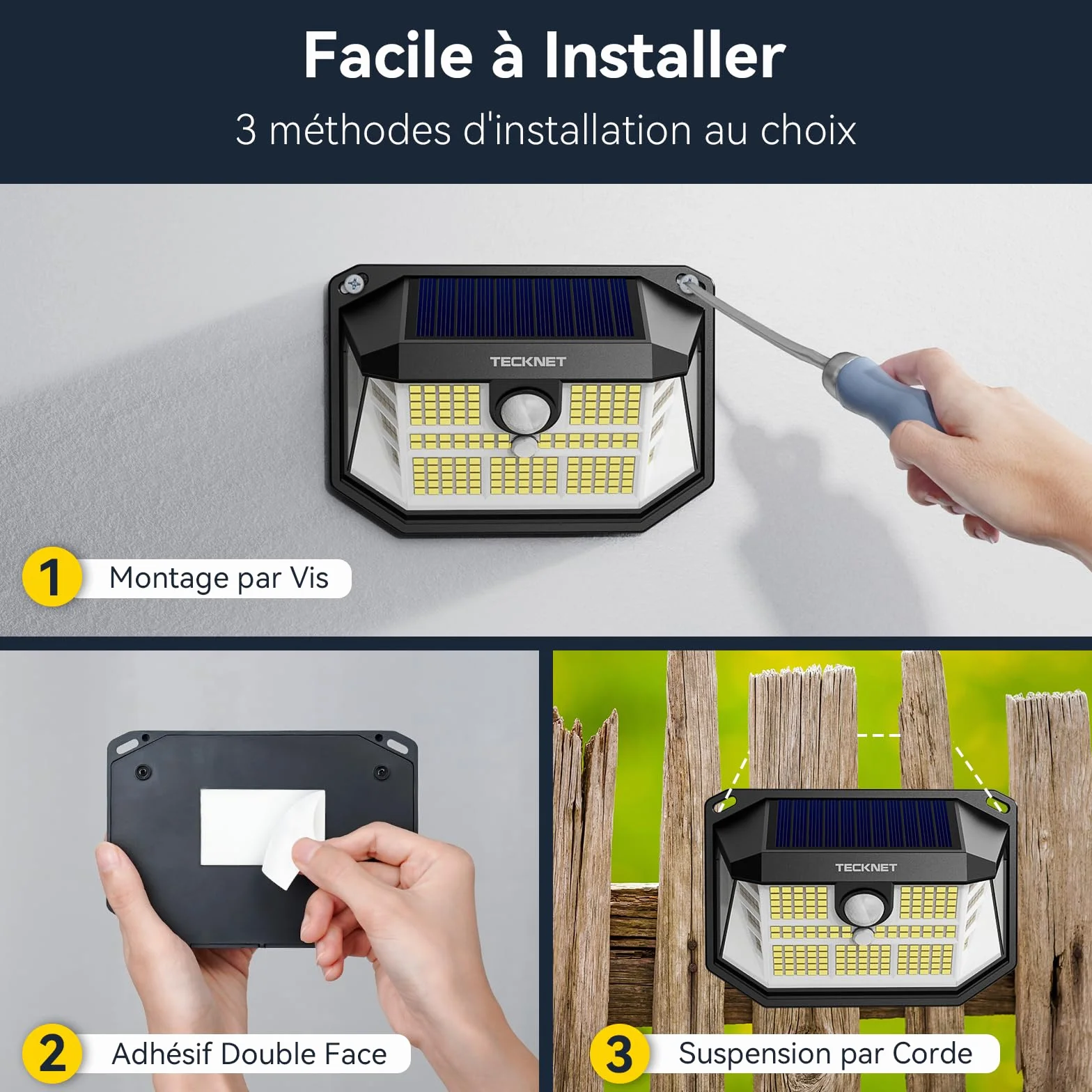 TECKNET Lampe Solaire Extérieur 231 LEDs Projecteur 300° IP65 3 Modes Détecteur de Mouvement Pack de 2