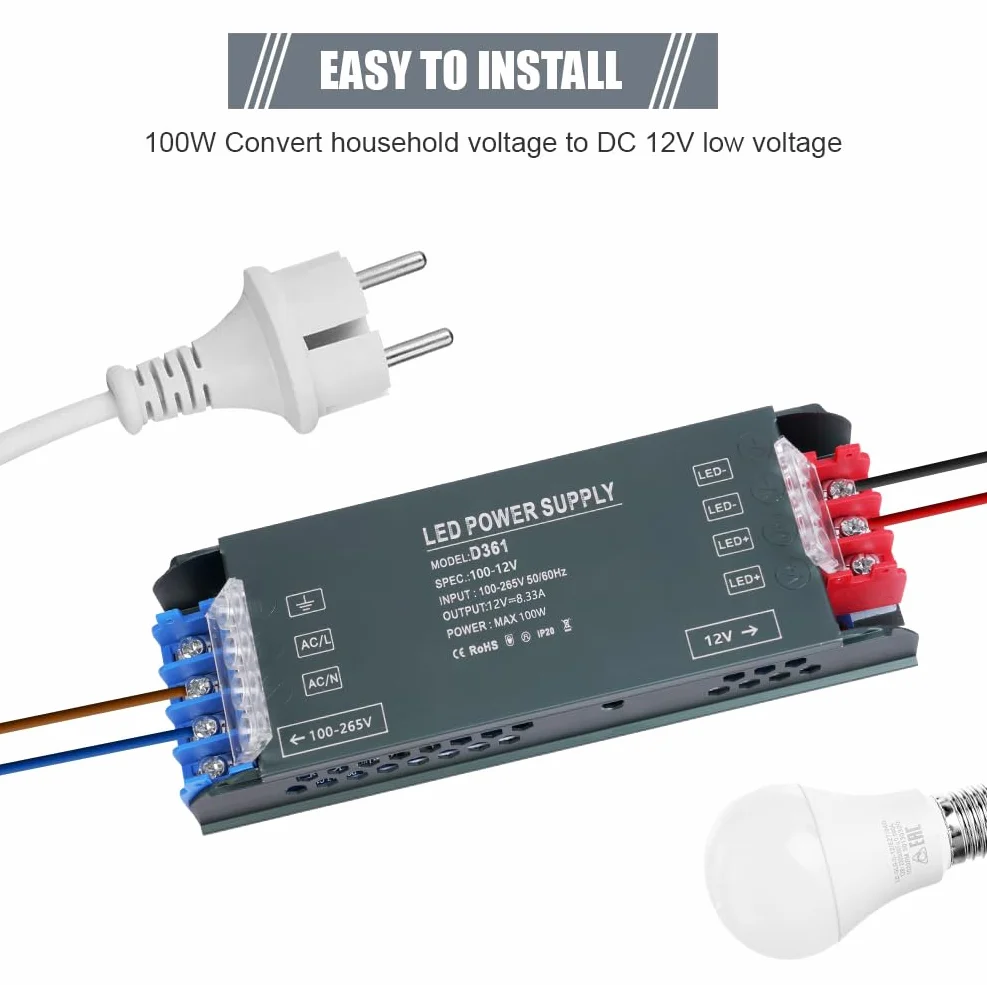 AXFEE Transformateur LED 24 V 100 W, 240 V CA vers 24 V DC 4,16 A, adaptateur de pilote à tension constante