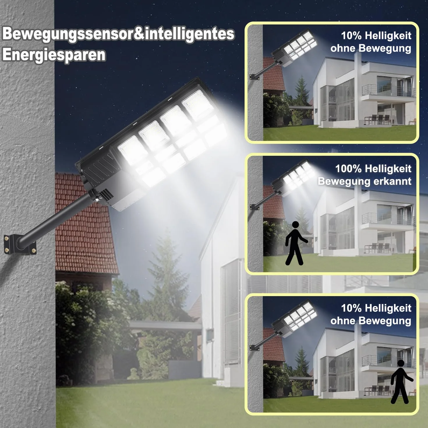 Lampadaire solaire de rue 300 W LED extérieur 6500 K Blanc froid IP65 avec télécommande