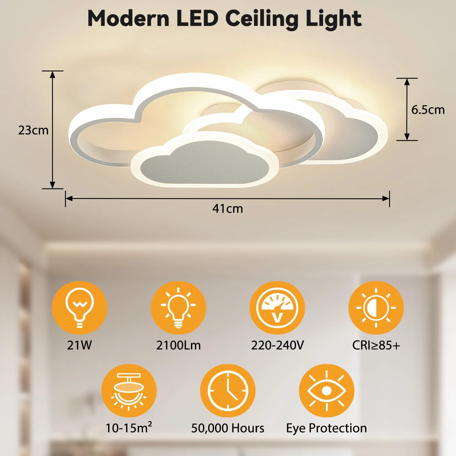 Plafonnier LED Enfant 21W 3000K/4500K/6500K 2100lm CRI≥80 Lampe Plafond avec Fonction Mémoire Blanc