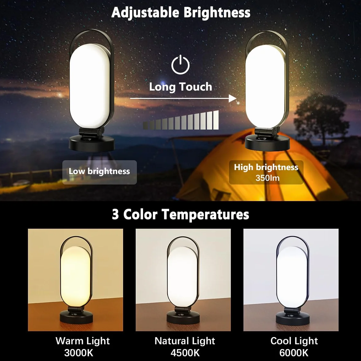 Lampe Solaire Camping Rechargeable LED Lanterne 5000mAh Batterie Externe Pliable Imperméable
