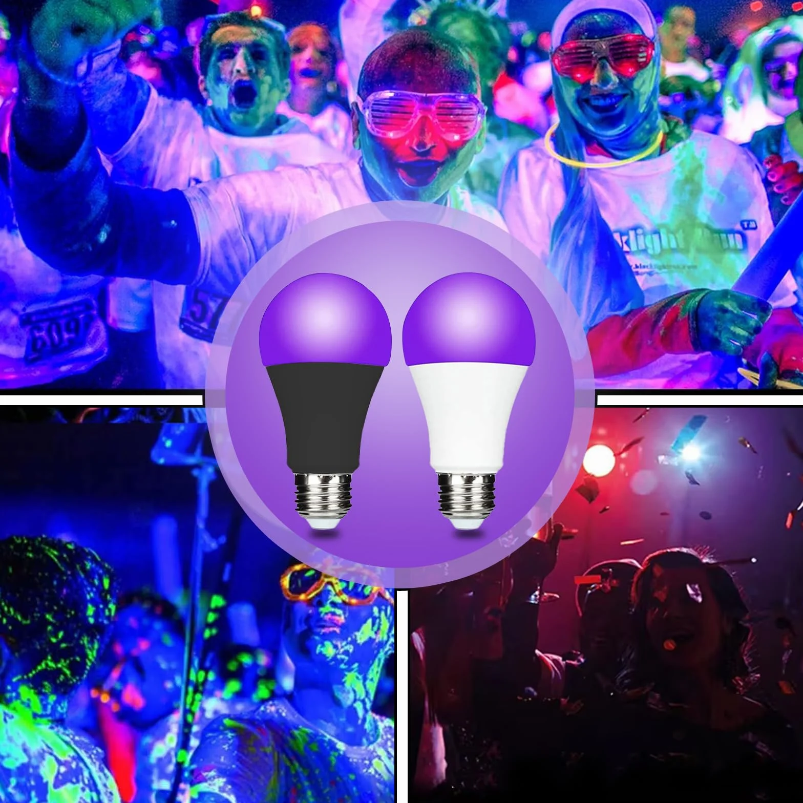 Ampoule Lumière Noire 10W UV E27 395nm Violet pour Peinture Corporelle Halloween Fête (2 Pack)