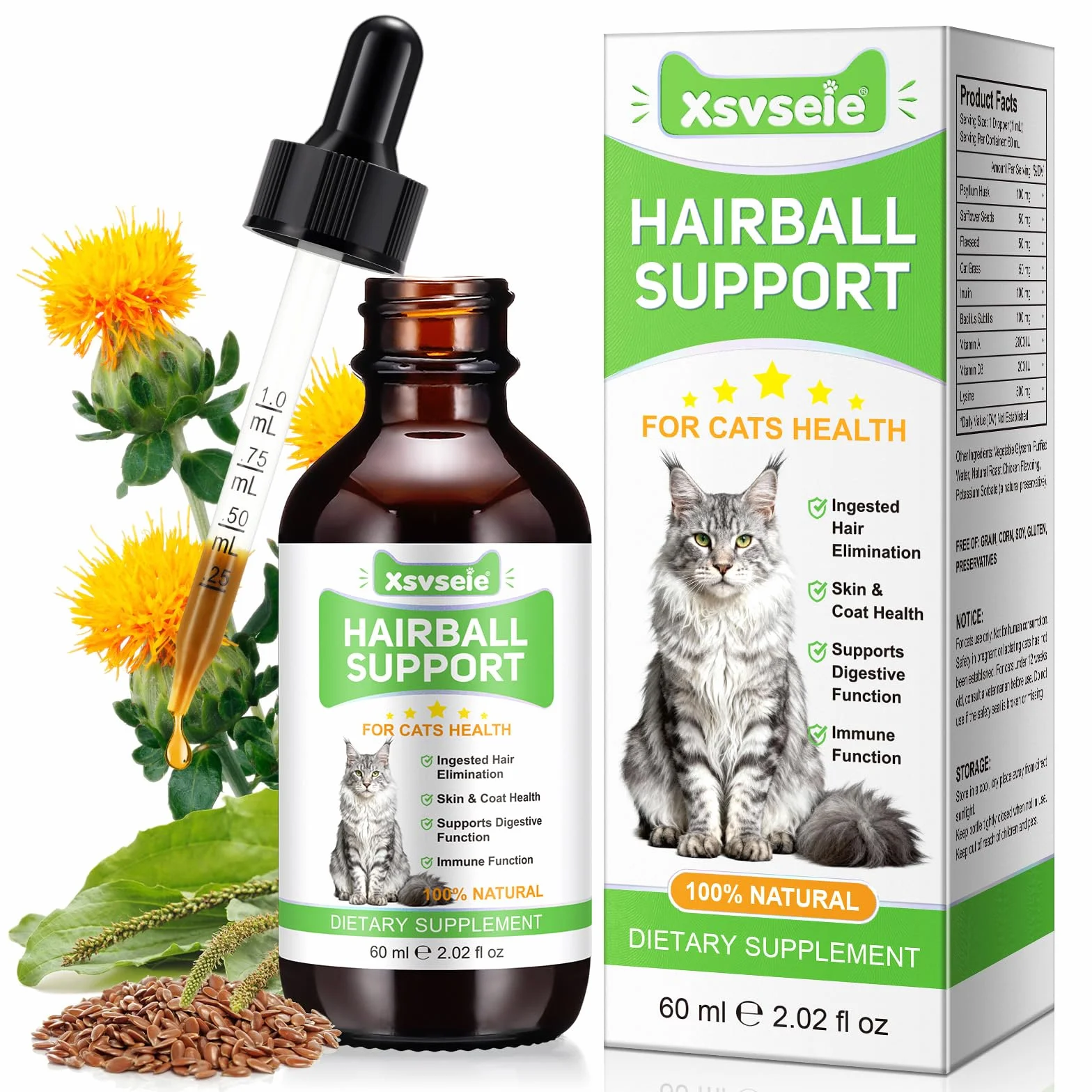 Anti Boule de Poil Chat Gouttes - Aide à gérer les Poils, Ingrédients Naturels et Vitamines, Cat Grass Flavor