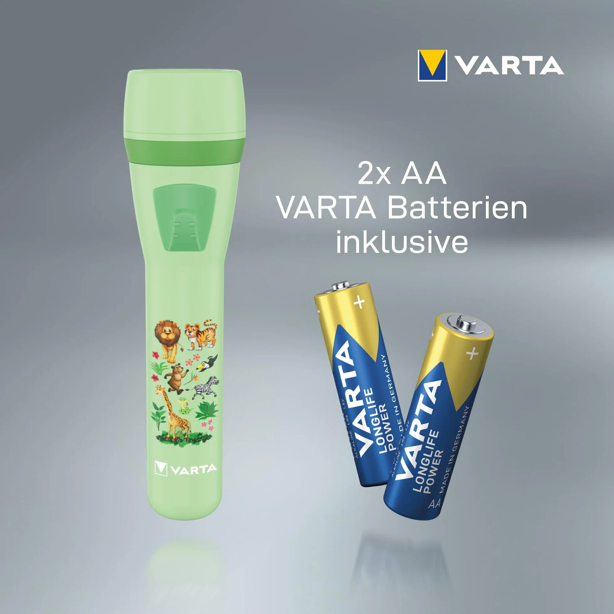 VARTA Lampe Torche Enfants Alimentée par Piles AA Conception Jungle Protection Yeux
