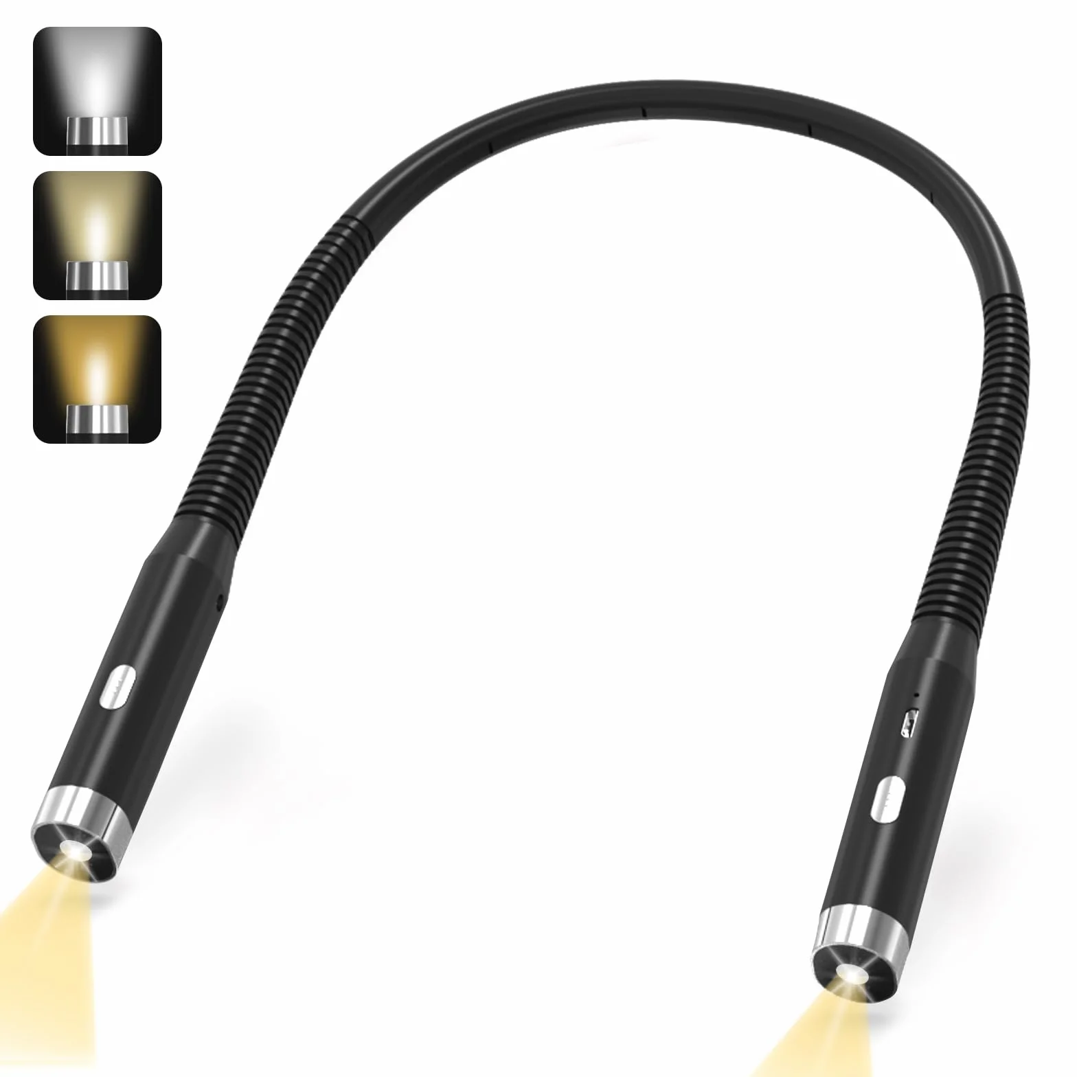 HORJOR Lampe de Lecture Rechargeable LED 3 Couleurs Luminosité Réglable Noir