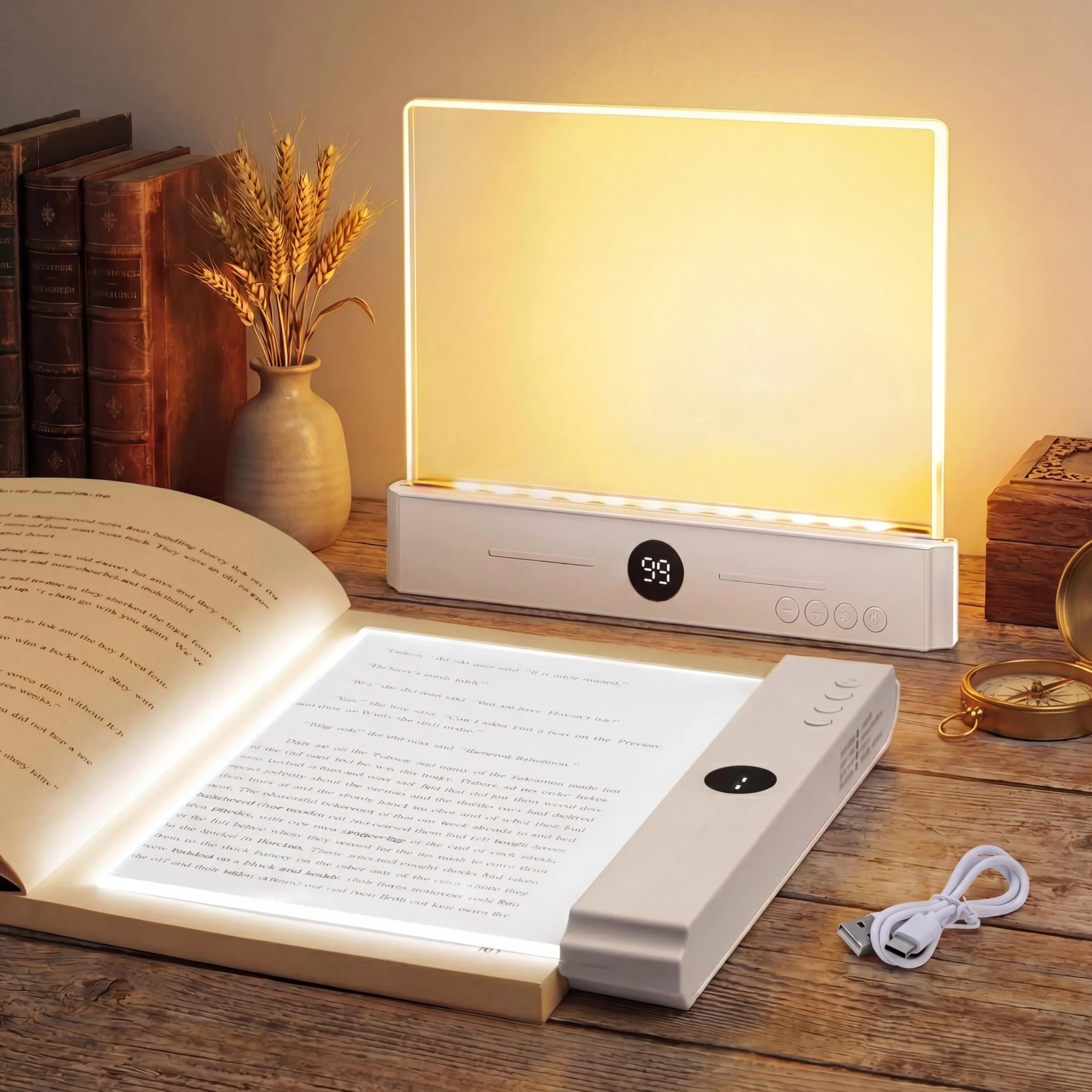 Lampe de Lecture LED Rechargeable 3 Couleurs Intensité Variable Minuterie USB-C