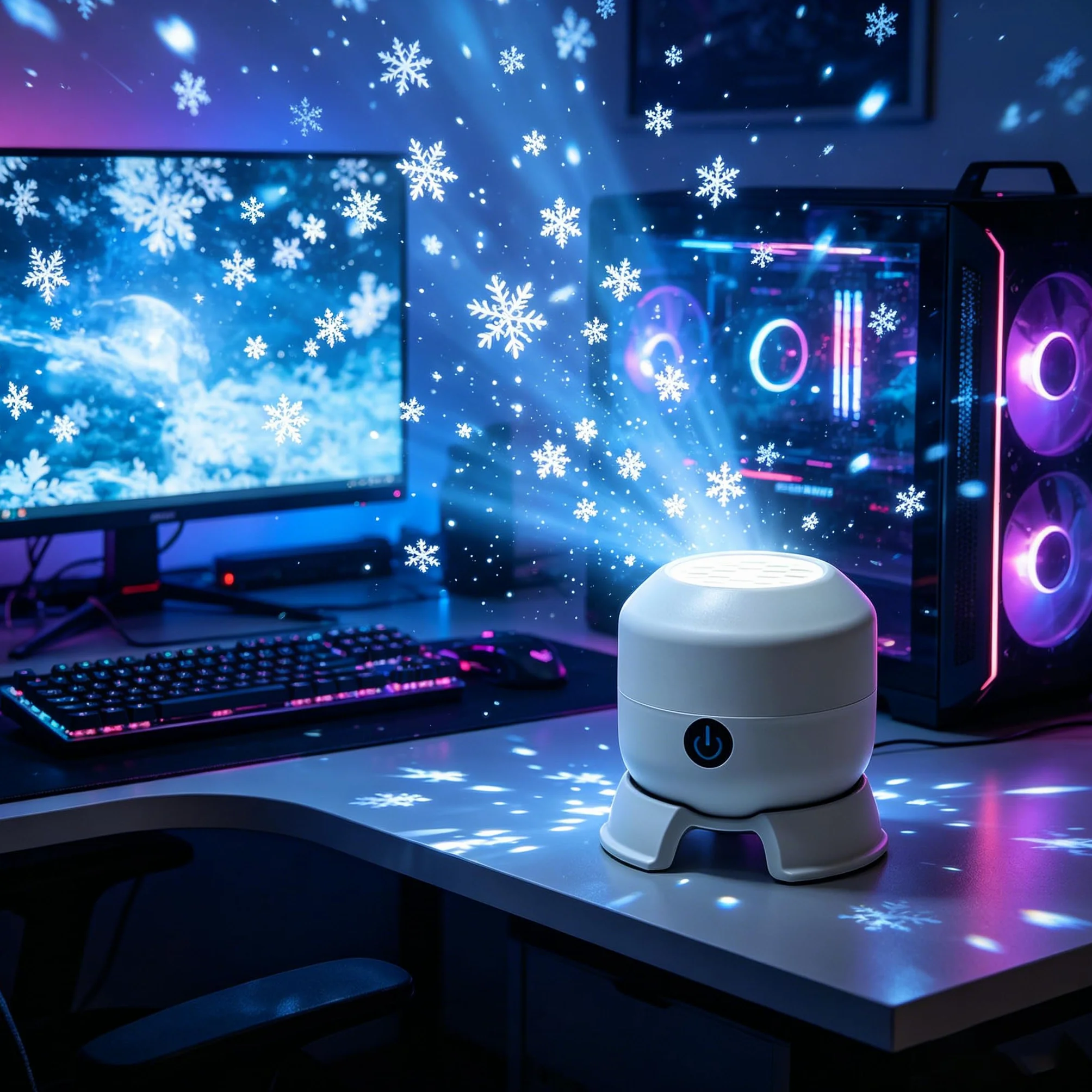 Projecteur LED rotatif 360° USB, lumière nocturne flocon de neige/océan, lumière d'ambiance LED à intensité variable