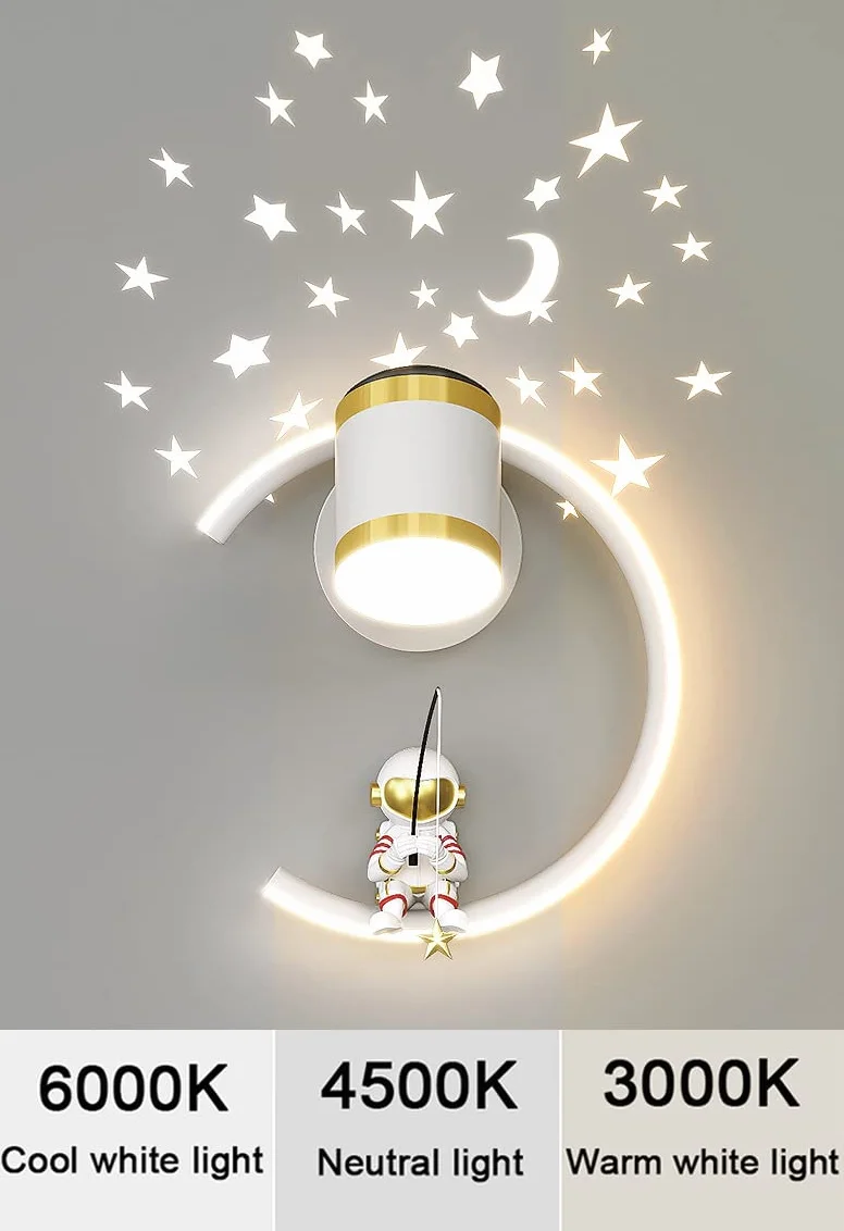 Lampe Murale LED 12W Dimmable Moderne Applique Murale Astronaute Lumière Chambre Enfant Garçon Fille Salon Veilleuse