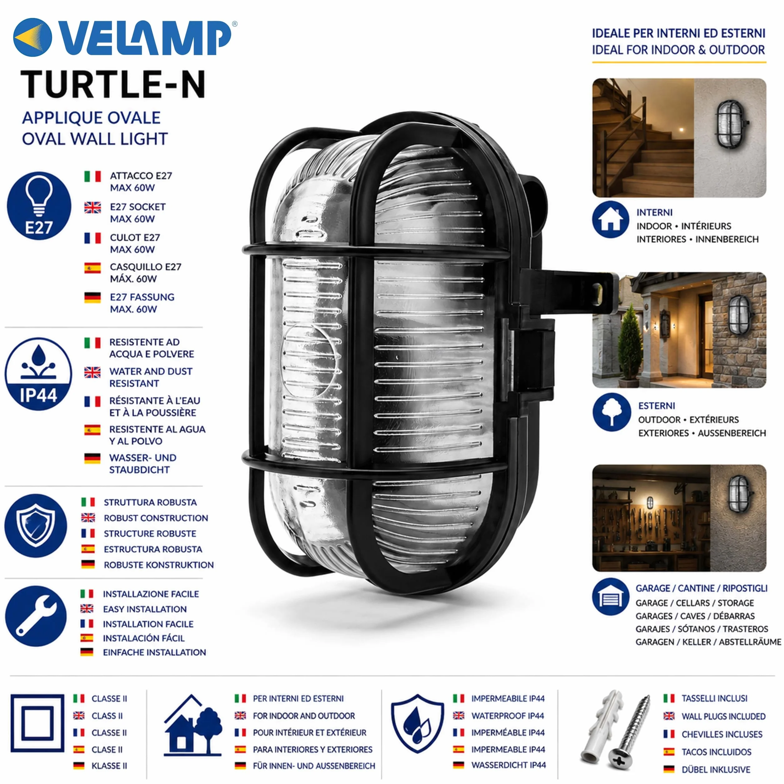 Velamp Applique Ovale E27 noir