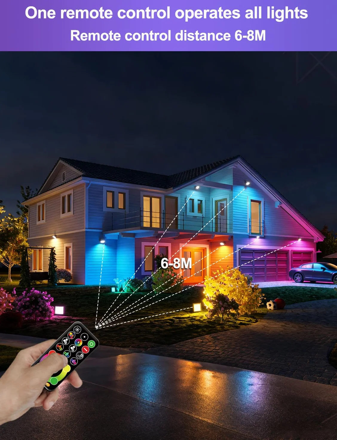 Projecteur LED RGB Extérieur 50W IP66 Étanche 12 Couleurs Télécommande