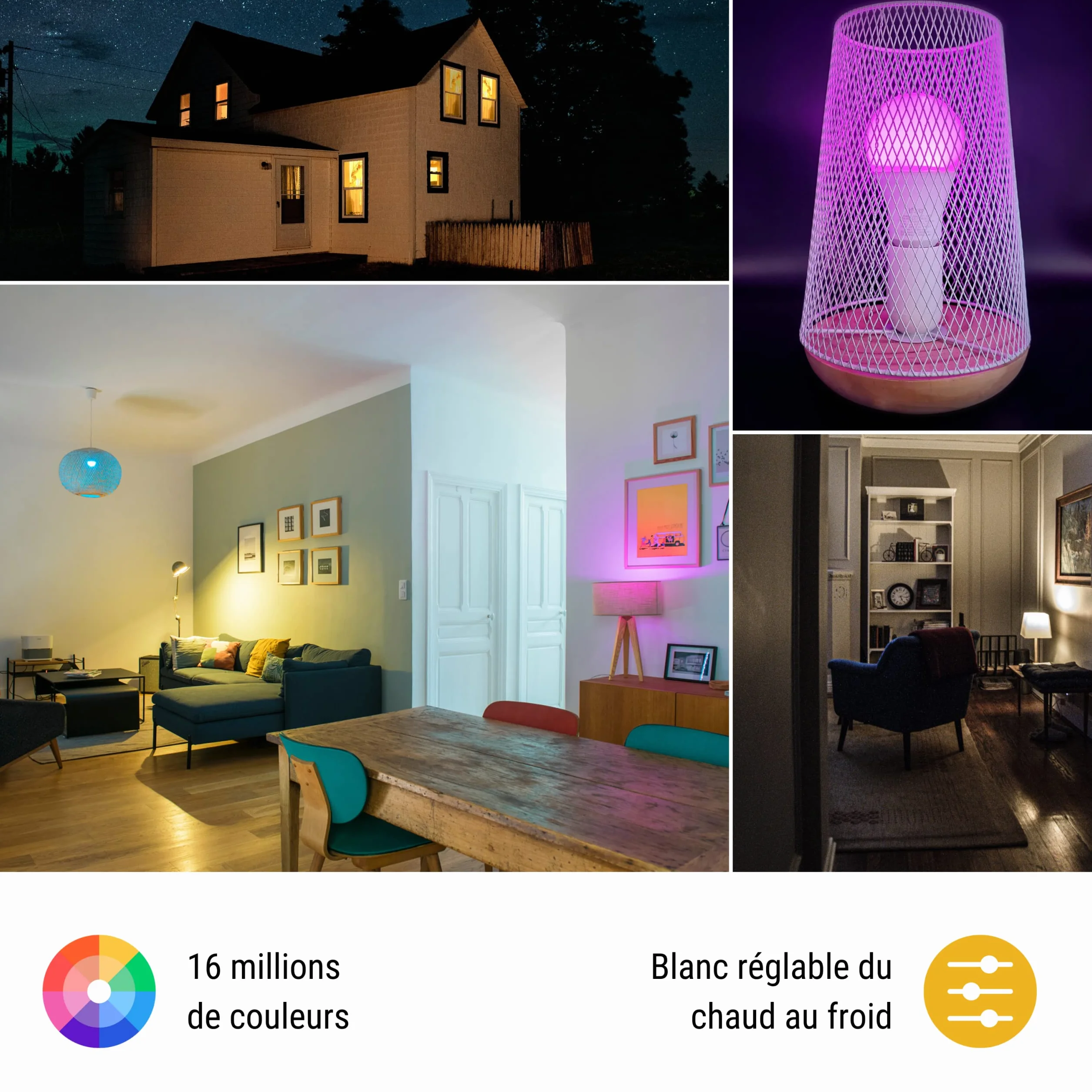 Ampoules connectées Konyks Antalya Easy E27 LED Wi-Fi + BT, 1050 Lumens, Couleurs + Blanc réglable, Compatible Alexa Google Home