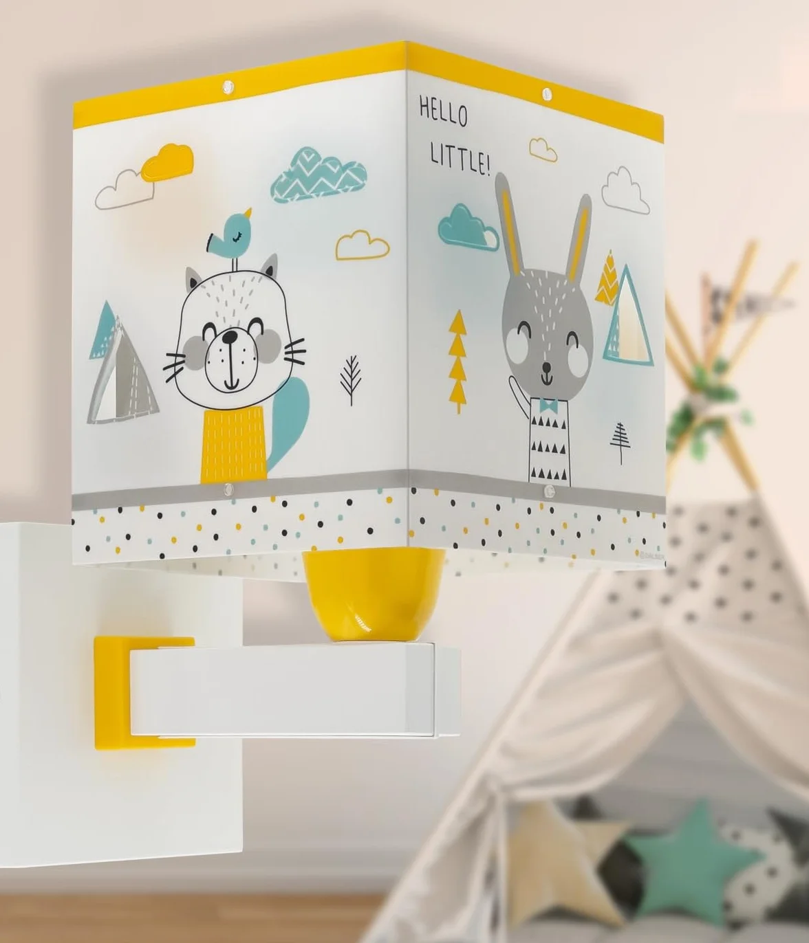 Dalber Applique Murale Enfant Hello Little Animaux Renard Ours Raton Laveur Lapin Multicolore E27
