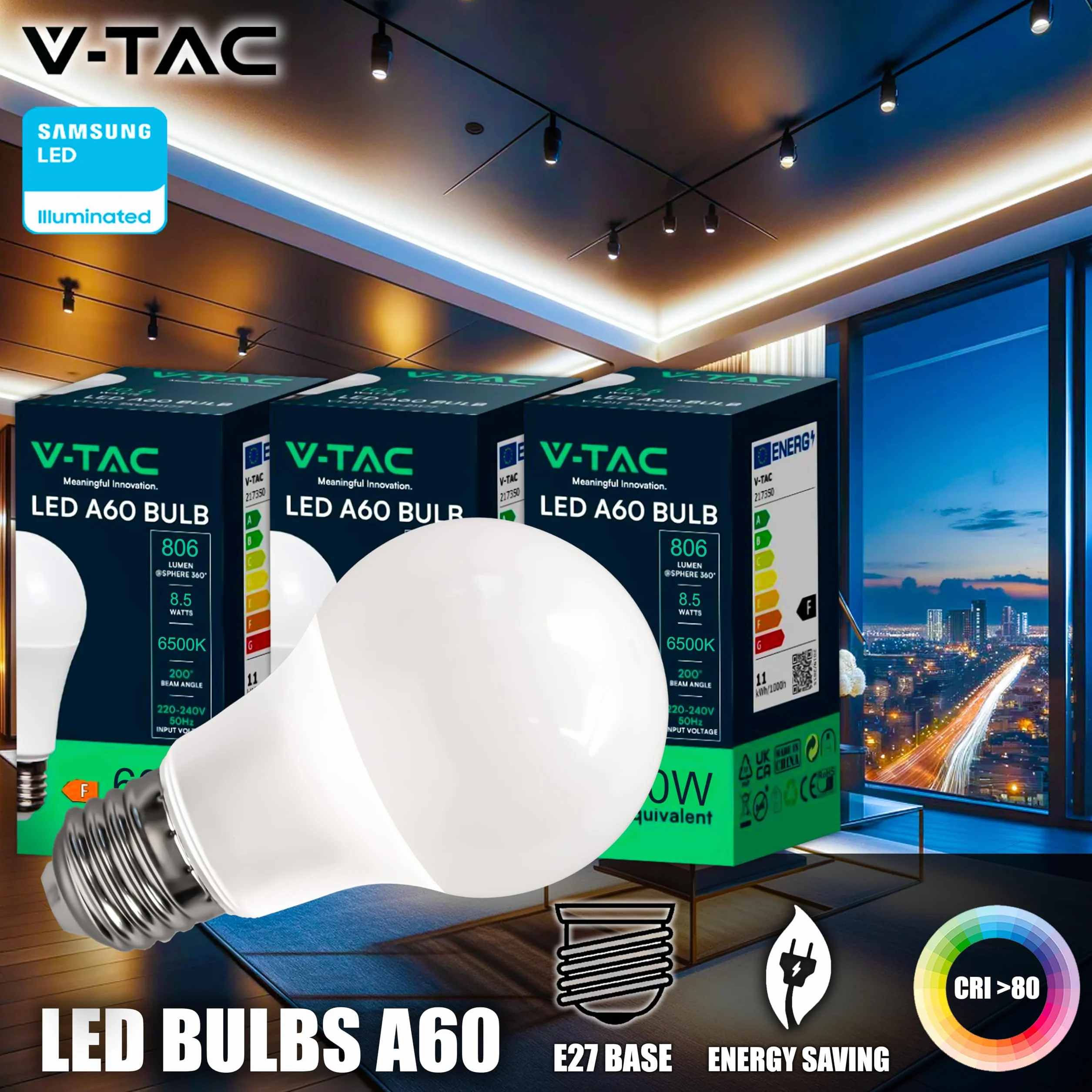 V-TAC Ampoules LED E27 8,5W A60 806 Lumen 3000K Blanc Chaud