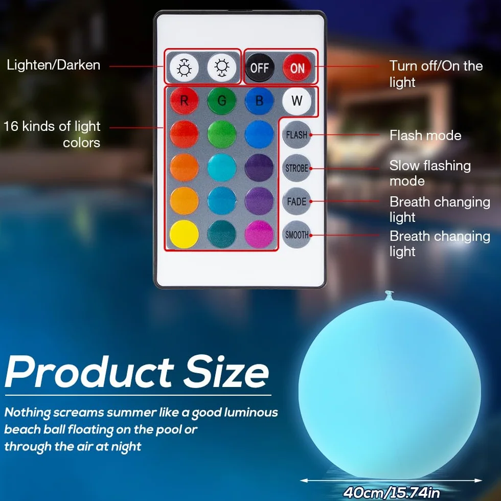 Boule Lumineuse Piscine Flottante 40cm 16 Couleurs 4 Modes Télécommande