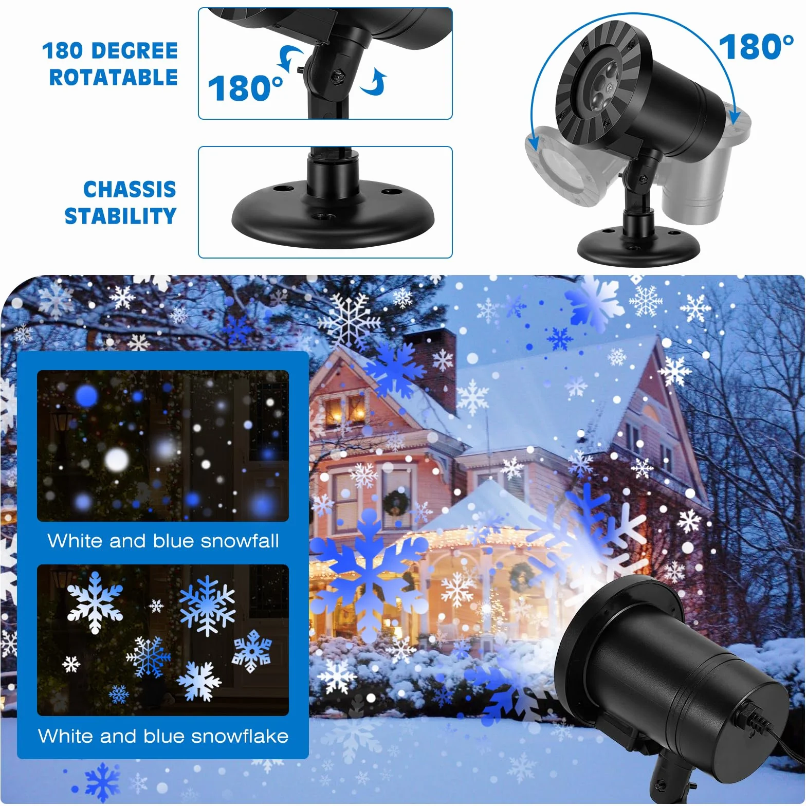 Projecteur de Noël Extérieur LED Effet Flocons de Neige Étanche IP65 Lumières de Projection Chute de Neige