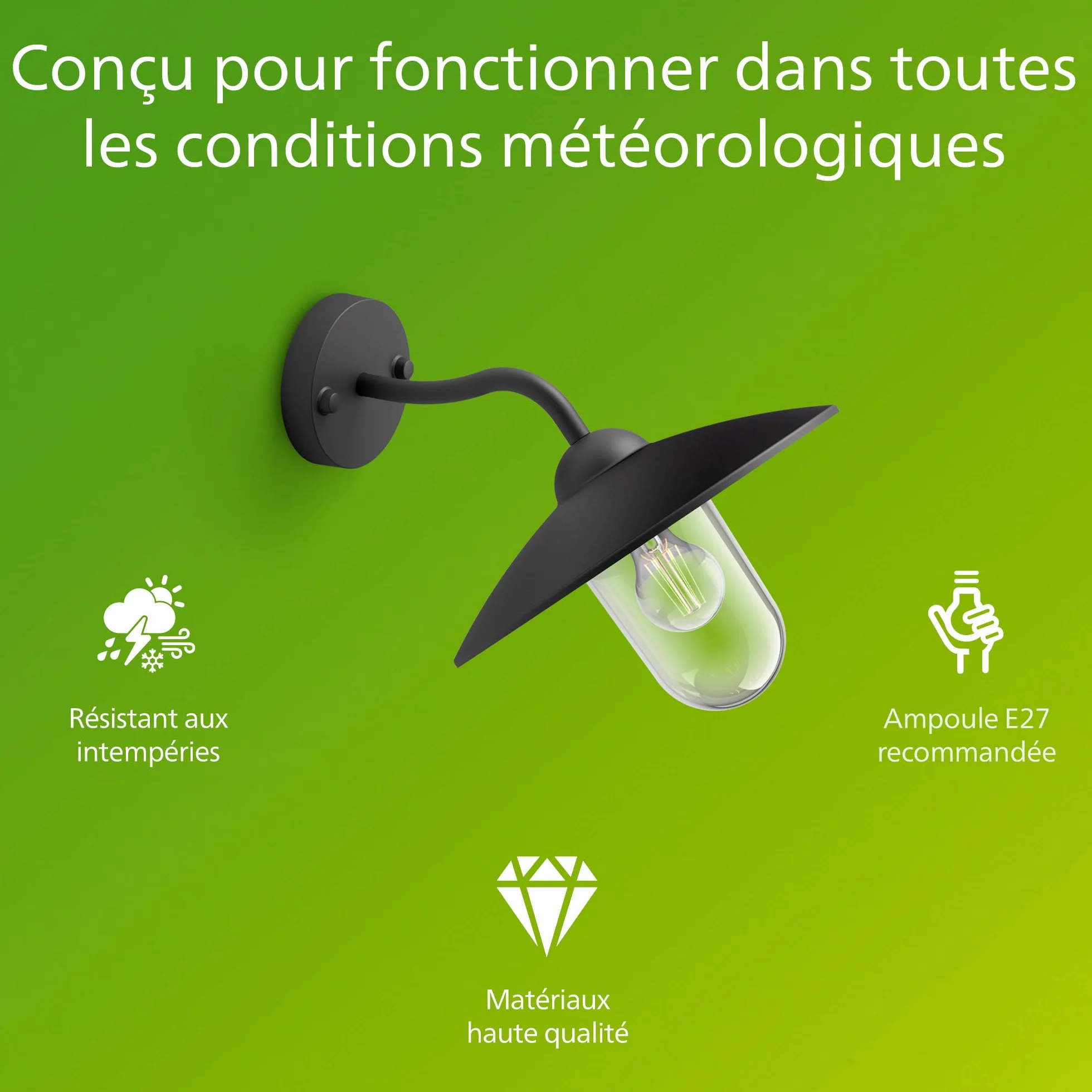 Philips Applique d'extérieur Hammock Noir Verre transparent IP44