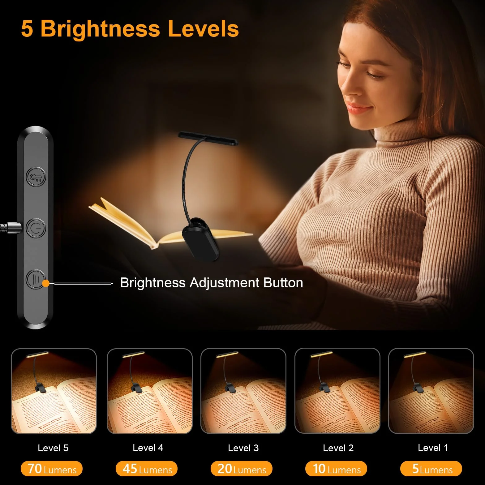 Gritin Lampe de Lecture 19 LED Rechargeable Protection des Yeux 5 Luminosités 3 Couleurs 360° Cou Flexible