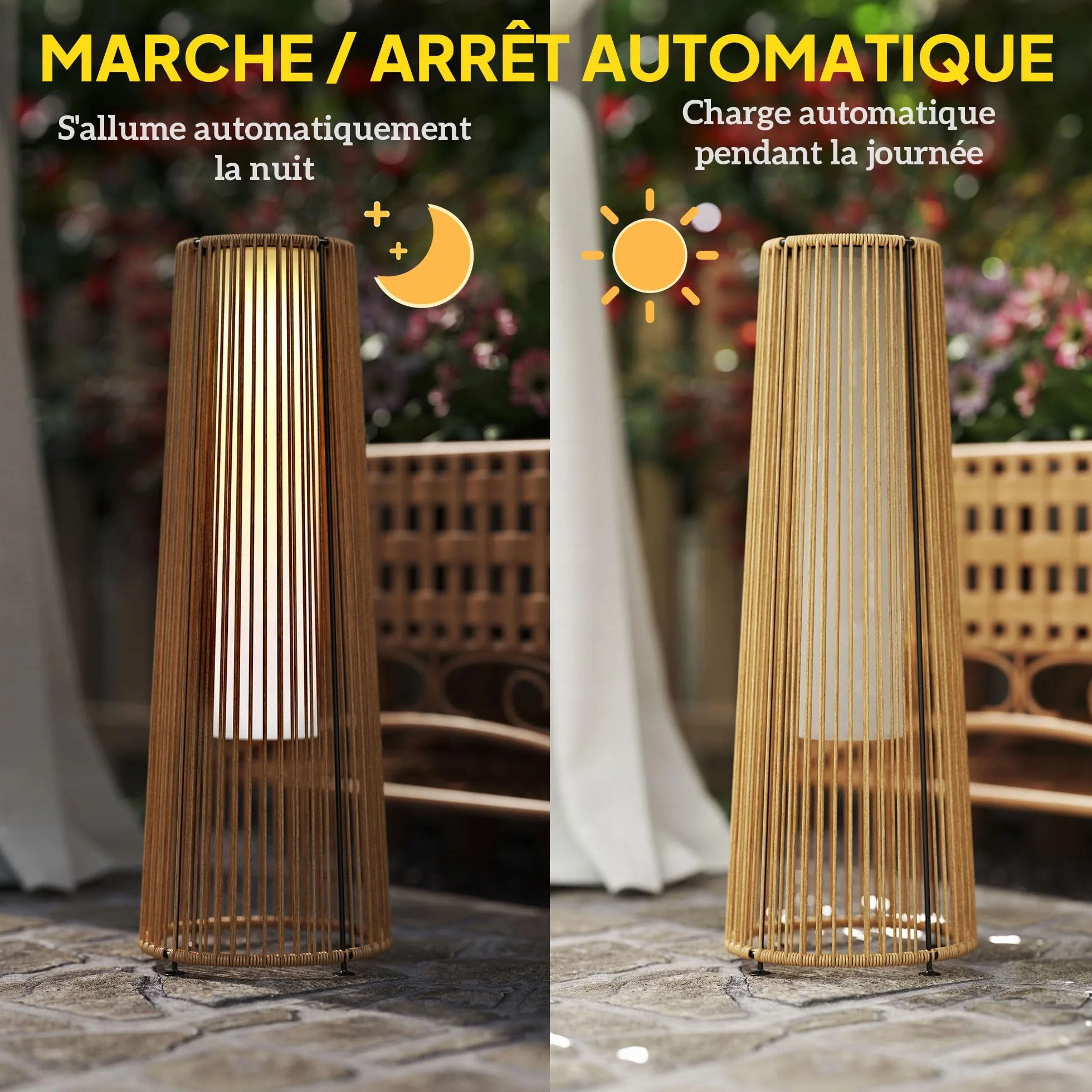 Outsunny Lampadaire LED de jardin style colonial résine tressée Ø 21,5 x 61 cm beige