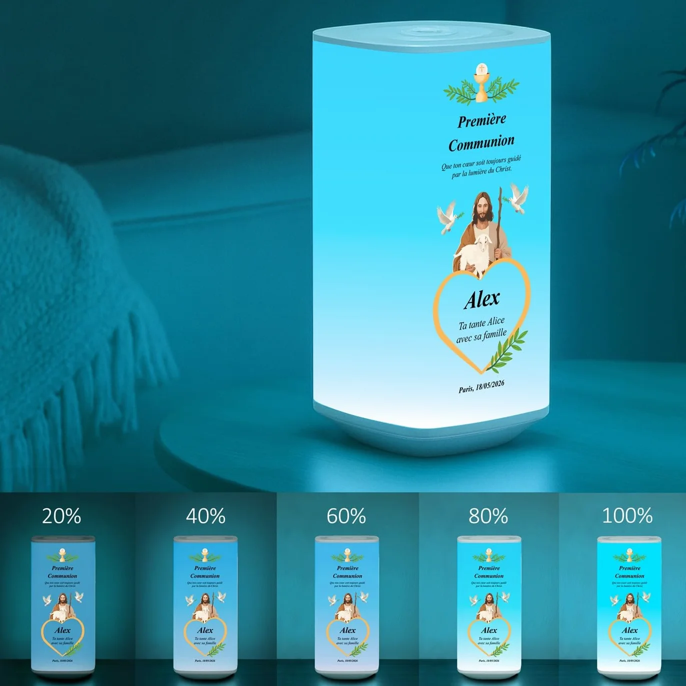 Maverton Veilleuse Bébé Personnalisée Lampe de Chevet Enfant LED Rechargeable USB avec Impression Multicolore Cadeau