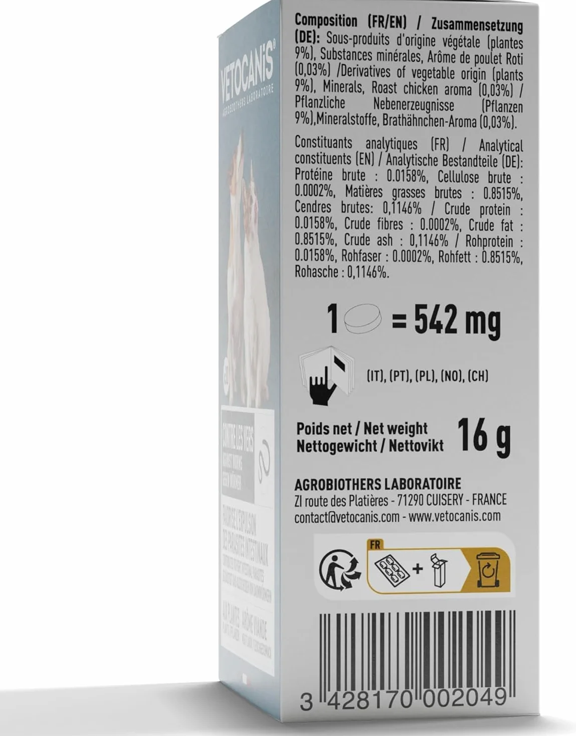 Vetocanis Aliment Complémentaire pour Chiens et Chats Bien-Être Intestinal 30 Comprimés