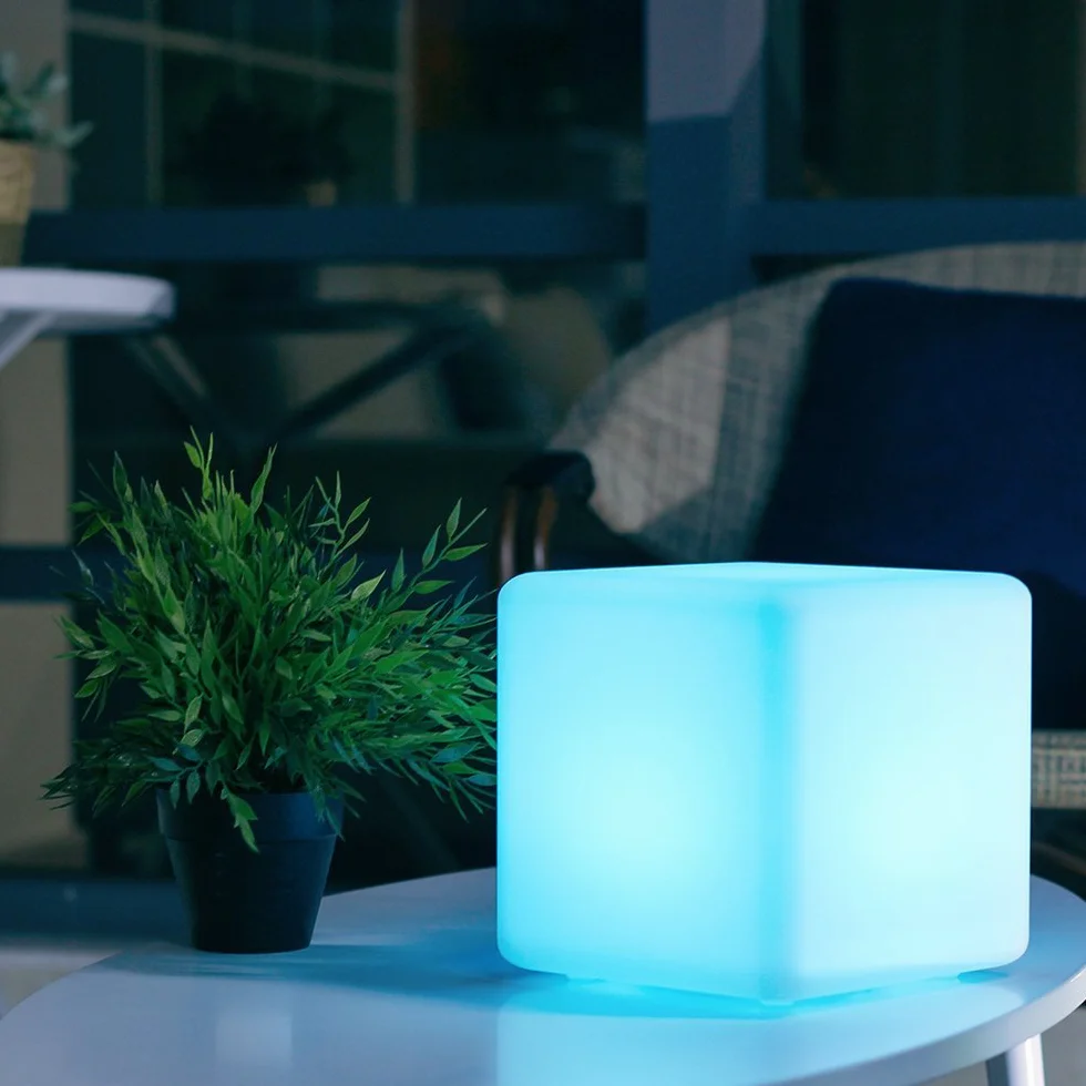Mr.Go 10" LED Cube Lumineux Lampe d'Ambiance avec Télécommande, 16 Couleurs RGB, Dimmable, Rechargeable, Imperméable Intérieur Extérieur