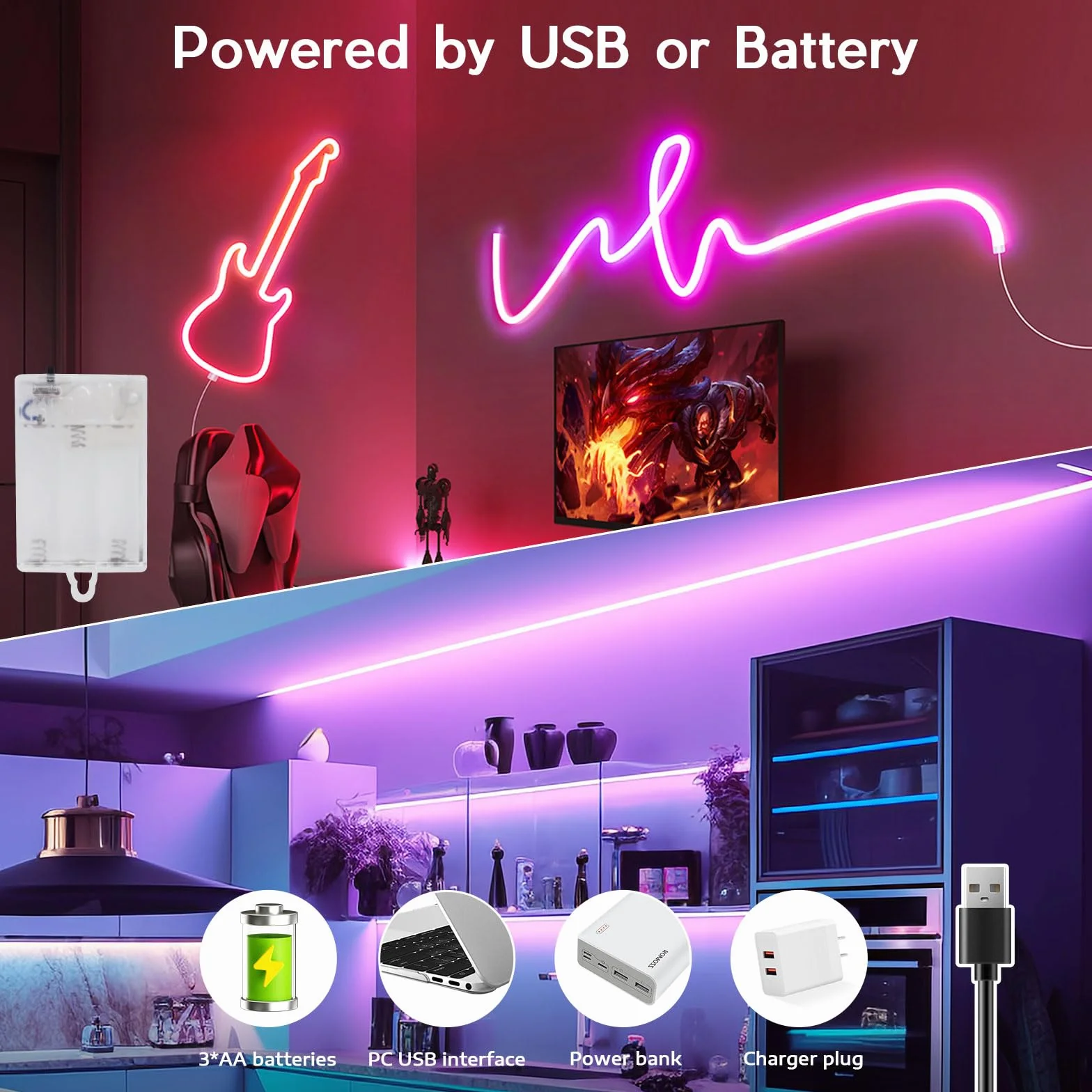 Ruban LED 5M RGB 5050 USB Batterie Télécommande Dimmer 16 Couleurs Ambilight TV Rétroéclairage