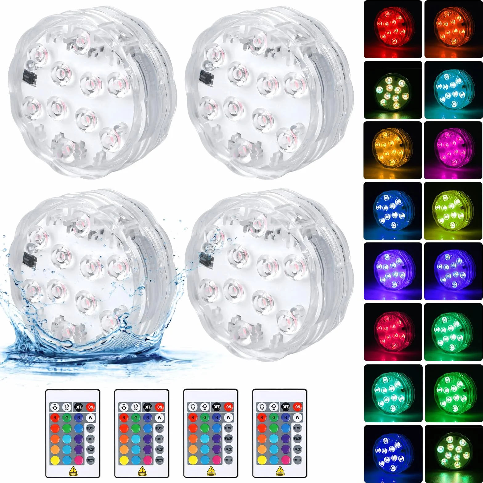 Lampe Piscine LED Submersible IP68 Étanche Multi-Couleur 4 Pièces