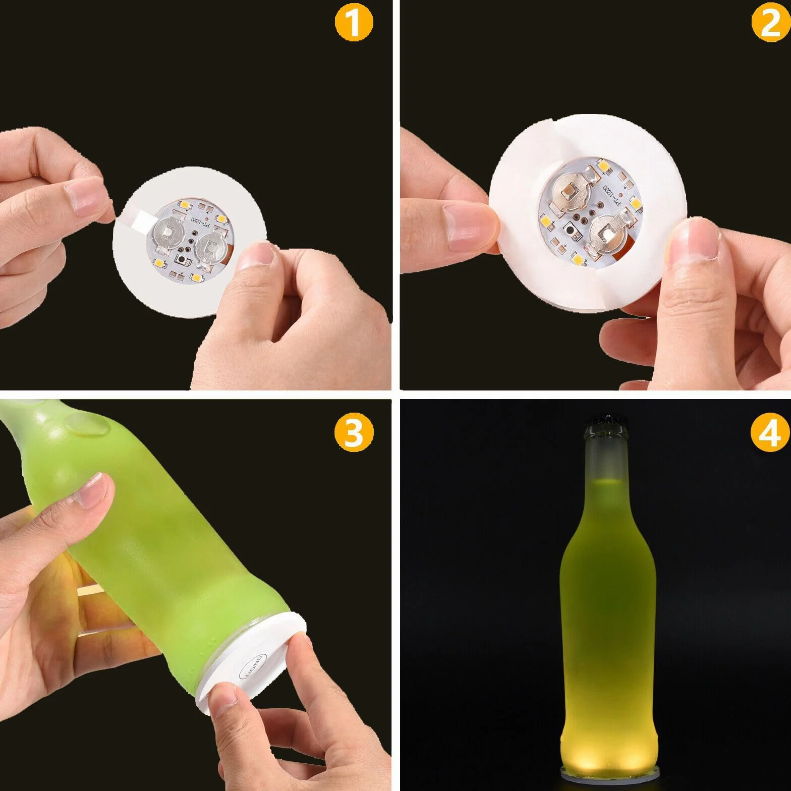 Lot de 6 Lampes Bouteilles Autocollantes LED 3 Modes Dessous de Verre Lumineux pour Fête Mariage Bar