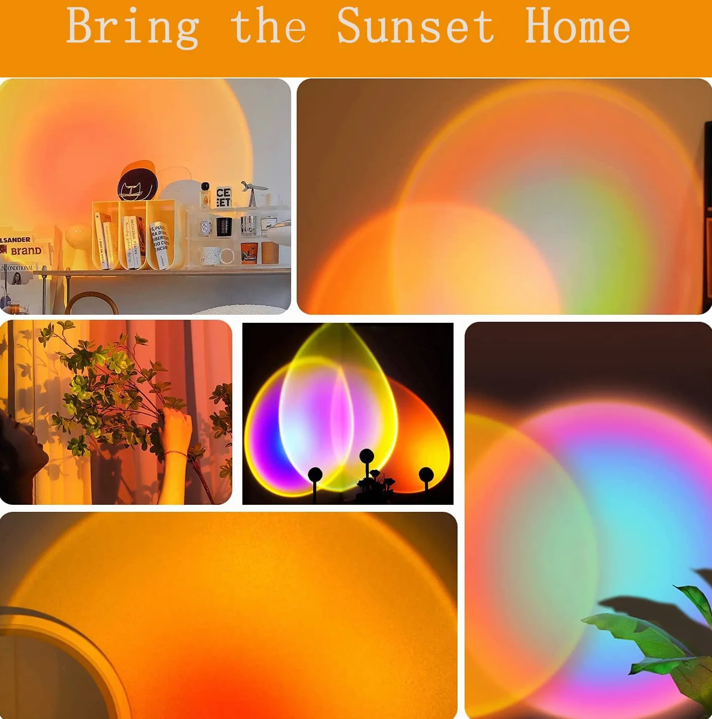 Lampe Coucher de Soleil Sunset Lamp USB, Lumière Arc-en-Ciel LED Réglable 24 Couleurs 4 Modes, Rotation 180°
