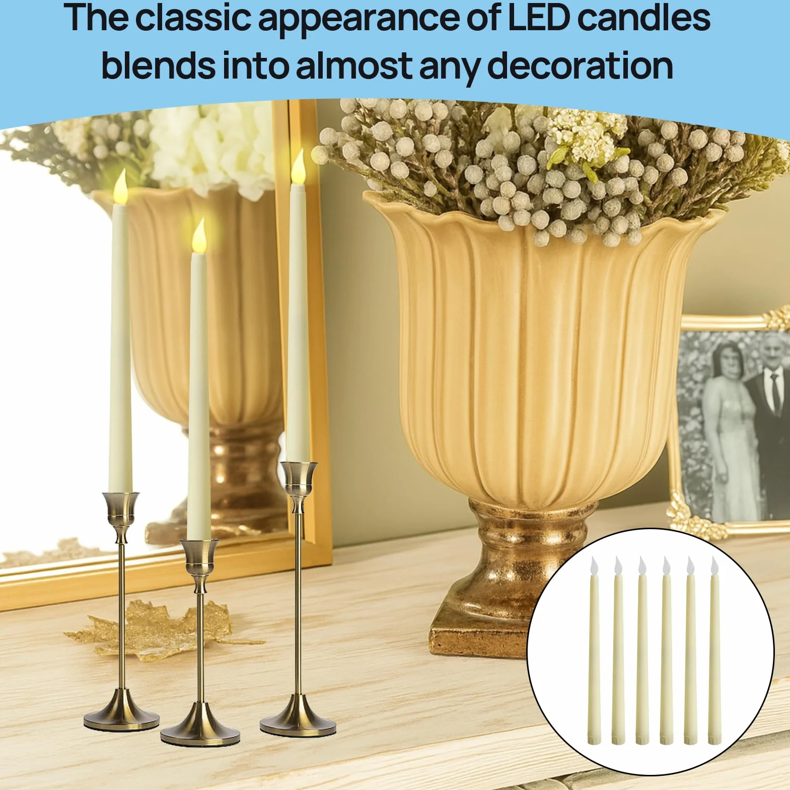 Bougie Longue LED 6 Pièces Flamme Vacillante Électrique Décoration Noël Anniversaire Maison