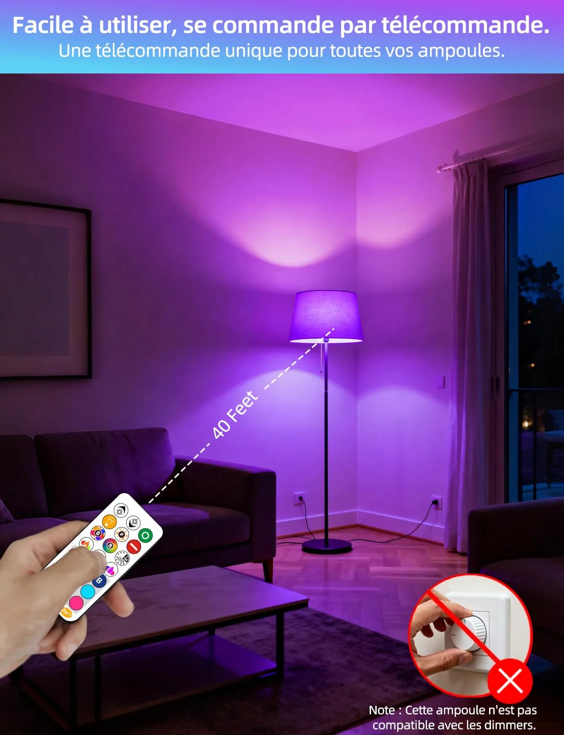 Ampoule LED E27 RGBW Dimmable 85W Équivalent Edison avec Télécommande