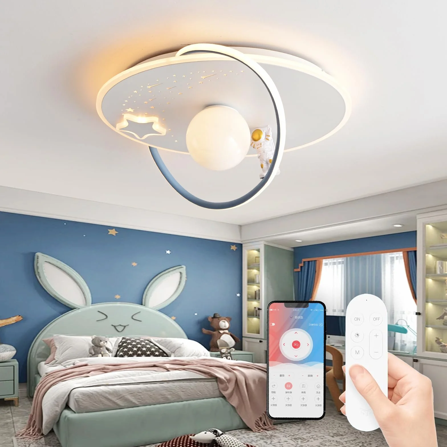 Plafonnier LED Enfants Lune Astronaute Dimmable Acrylique avec Télécommande
