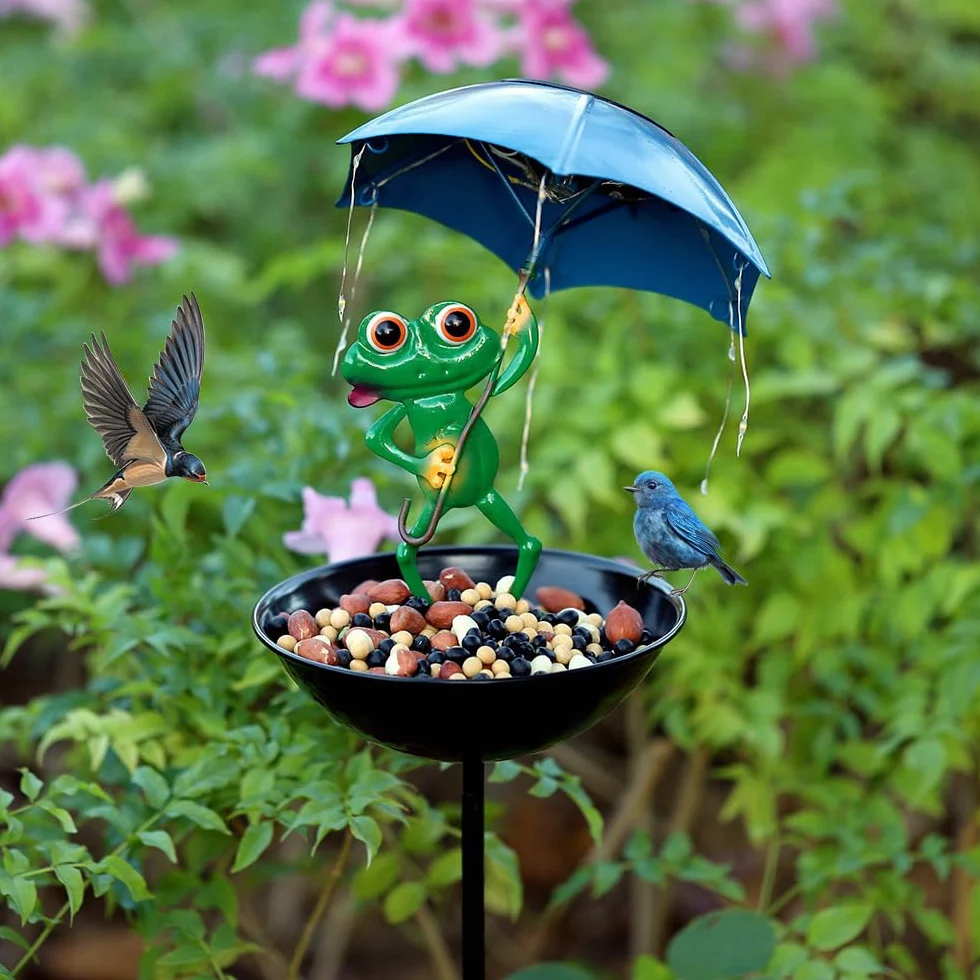 Grenouille décorative de jardin en fer forgé lampadaire parapluie solaire