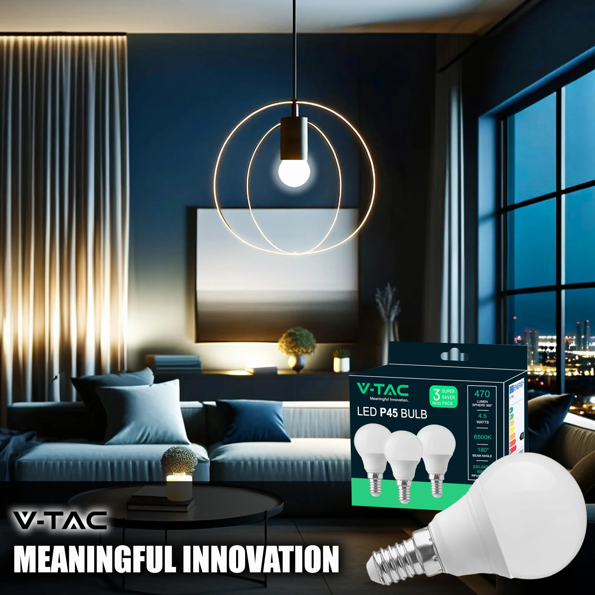 V-TAC Ampoule LED E14 4,5W P45 470 Lumen 3000K Blanc Chaud 180° Lot de 3