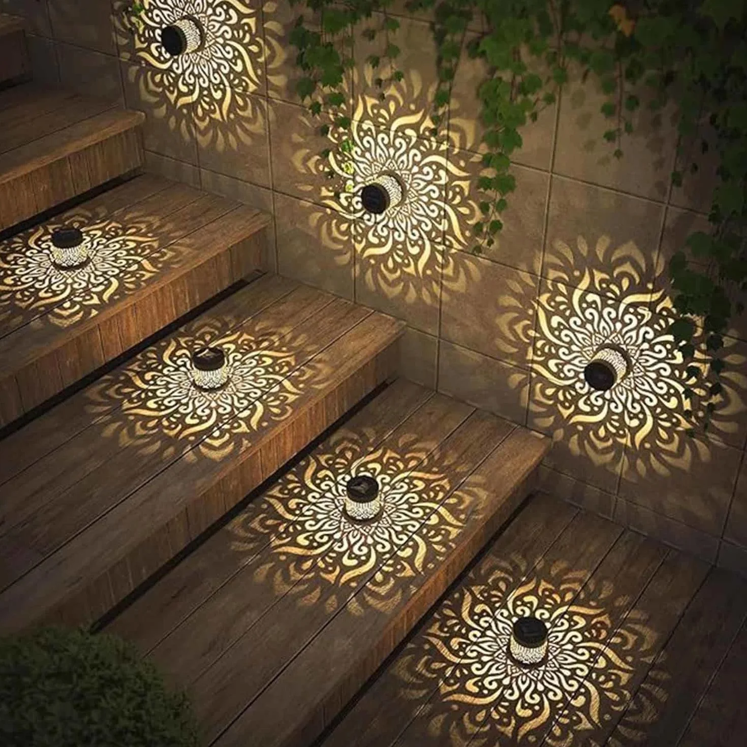 Lampes Solaires Clôture Mandala Métal 2pcs, Lampe Solaire Exterieur Jardin Imperméable Décoration Extérieure