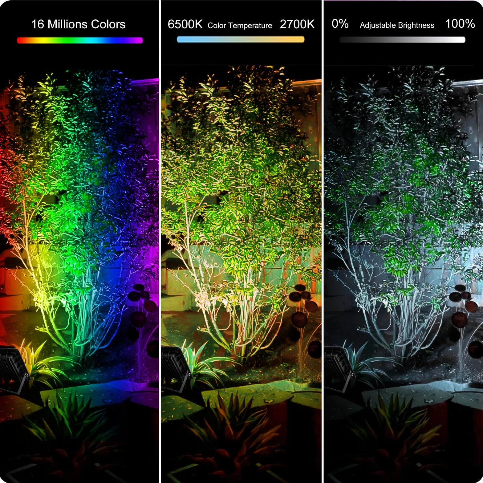 Projecteur LED Extérieur 100W RGB CCT 2700K-6500K IP66 Contrôle APP Musique Sync Minuteur Dimmable