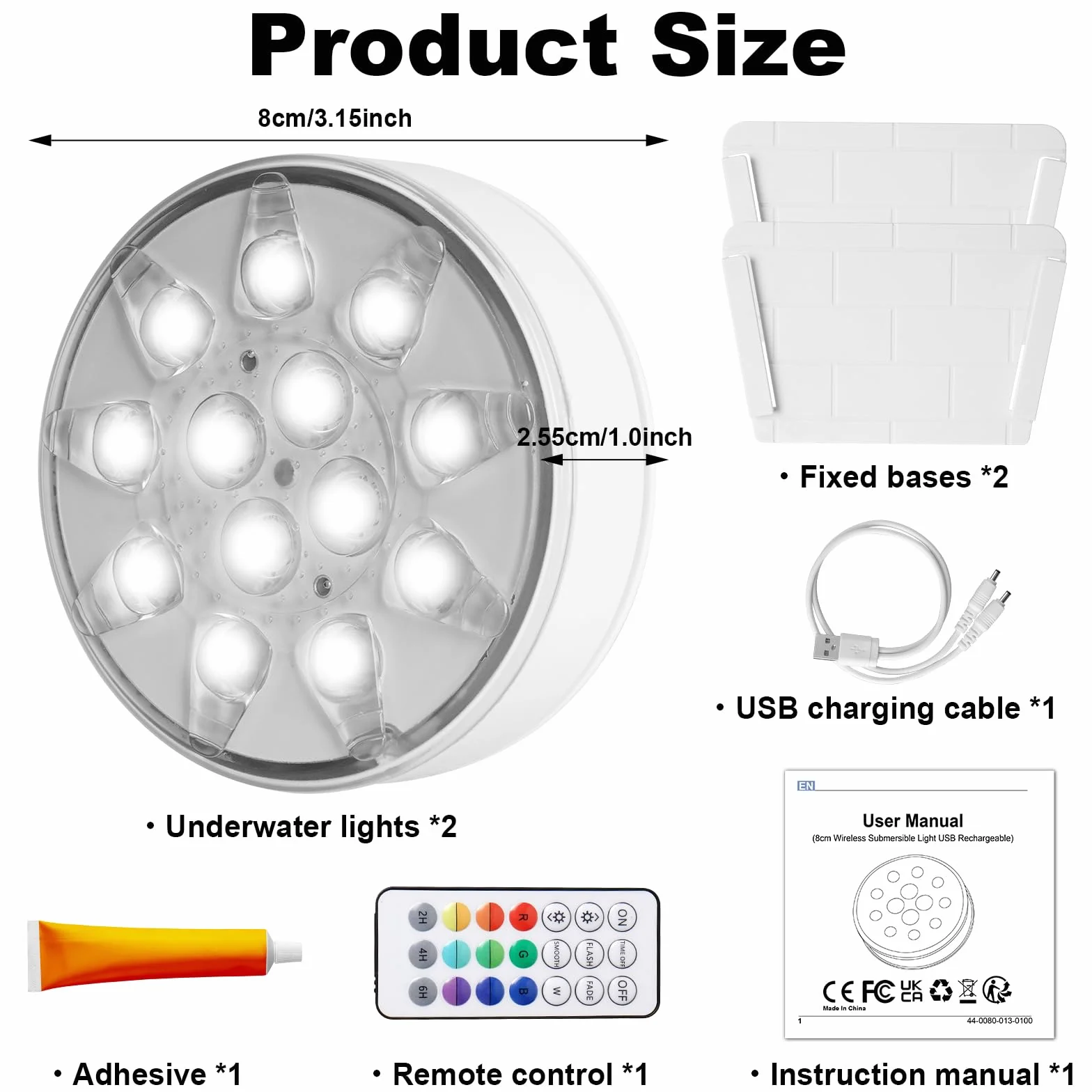 Lumière Submersible LED Rechargeable Piscine 16 Couleurs Aimant IP68 Étanche Télécommande RF