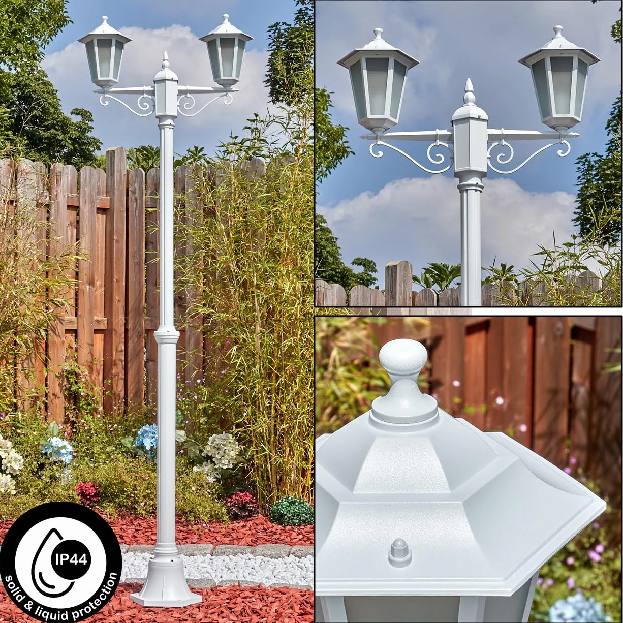 Lampadaire Loria métal verre blanc dépoli 200 cm réglable 2x E27 IP44 vintage