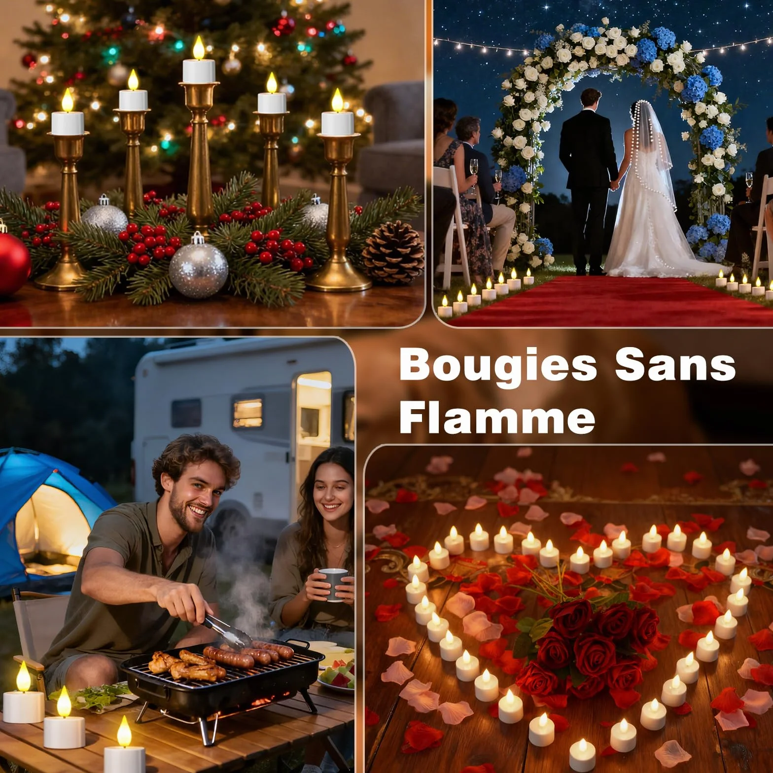 Bougie LED Rechargeable avec Télécommande et Minuterie, 100 Heures Fausse Bougie Flamme Vacillante, Décoration Noël Halloween