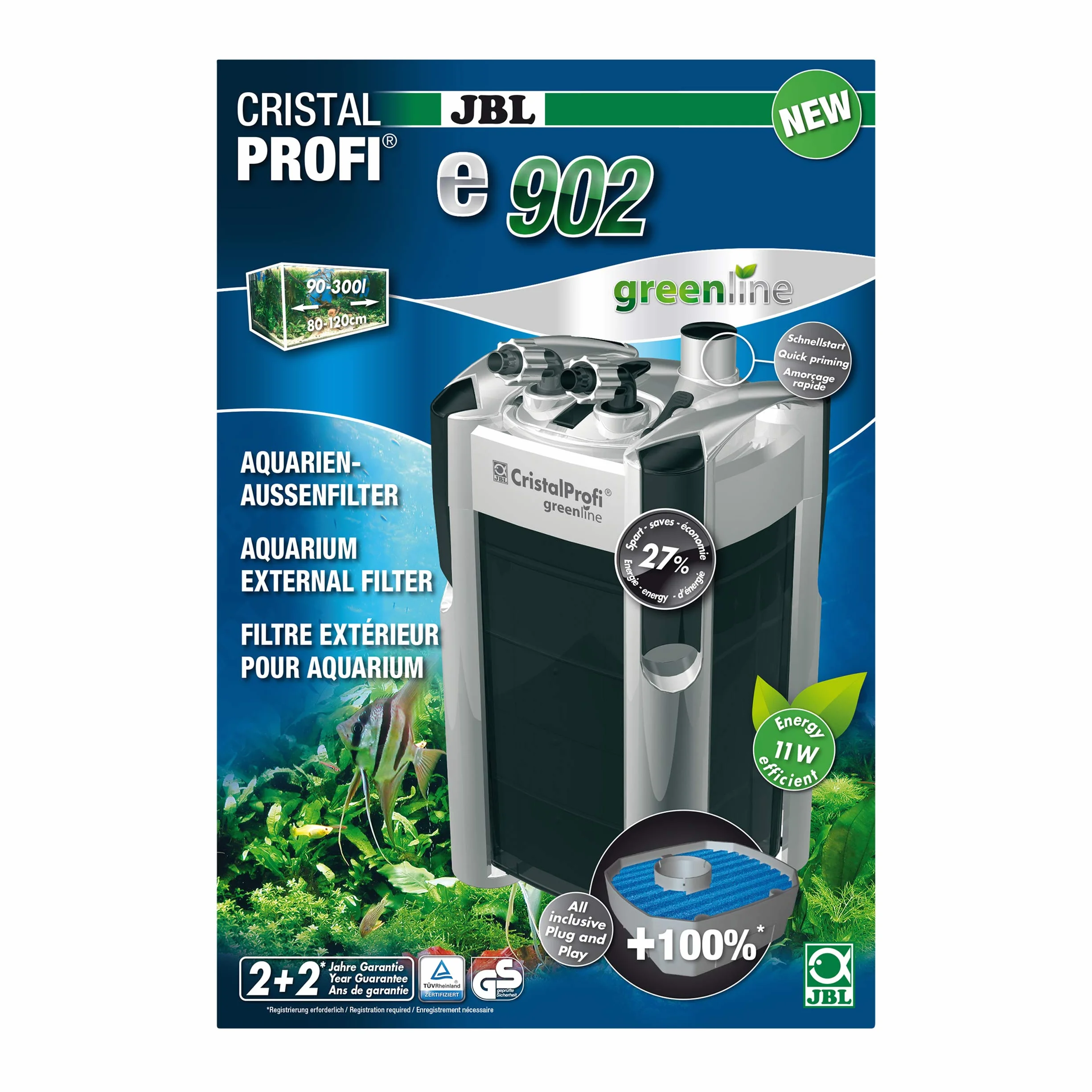 JBL CristalProfi E902 greenline filtre extérieur aquarium 90-300 l Argent