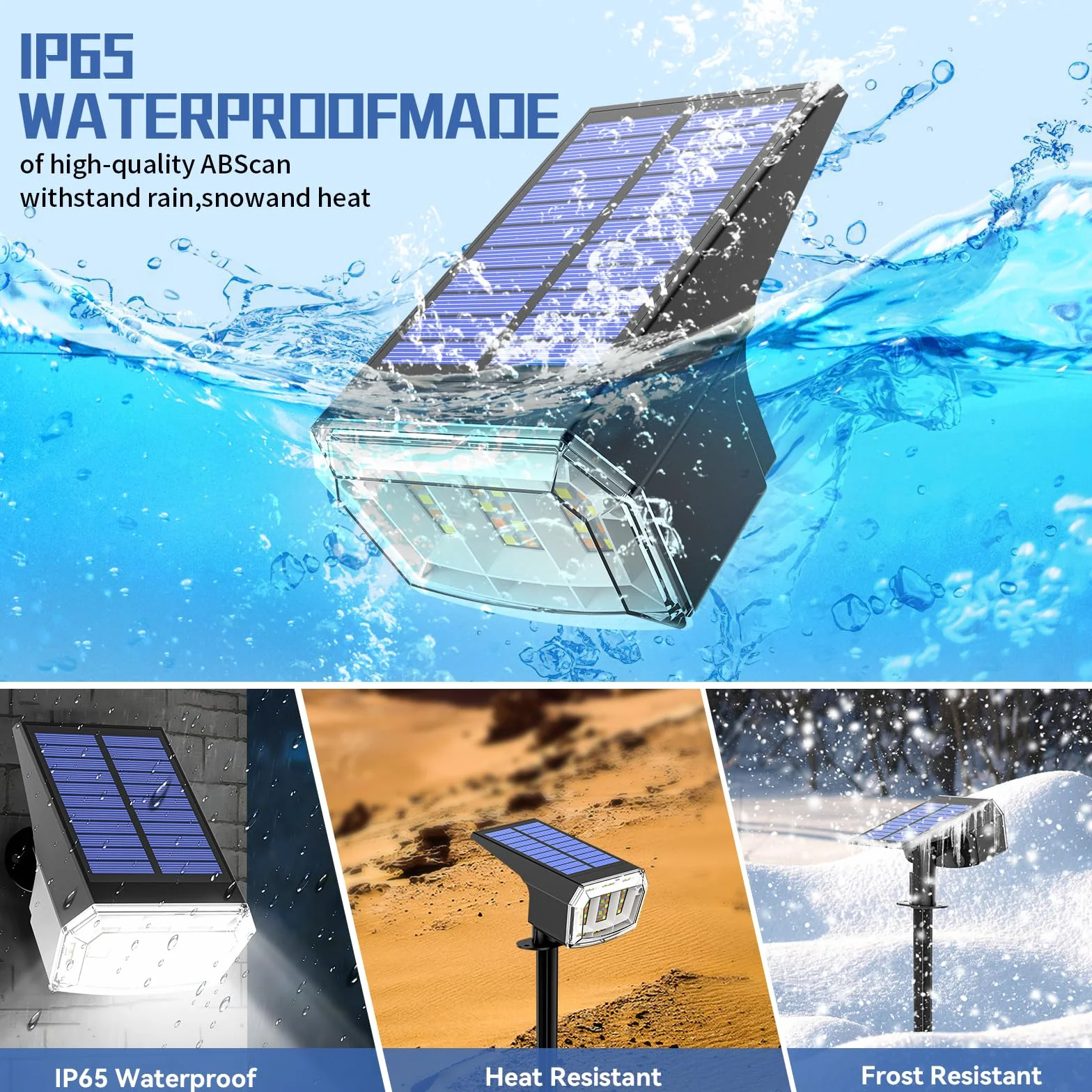 EVARY 63 LED Lampes Solaires d'Extérieur 6 Spots IP65 5 Modes Jardin