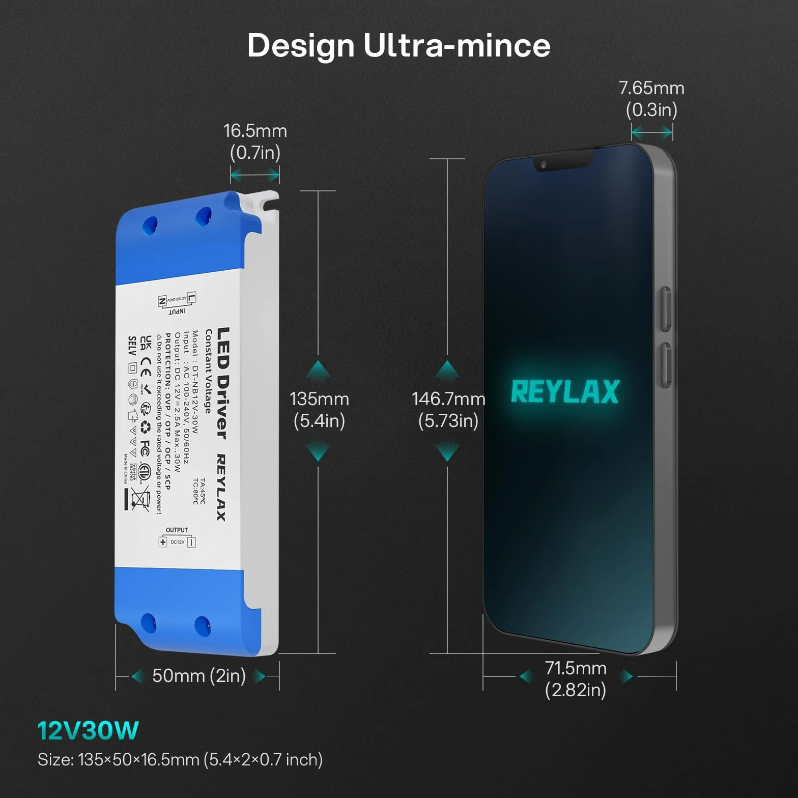 REYLAX Transformateur LED 12V 30W 2.5A AC 220V à 12V DC Continu Alimentation Transfo Ultra Mince pour G4 GU5.3 MR11 MR16