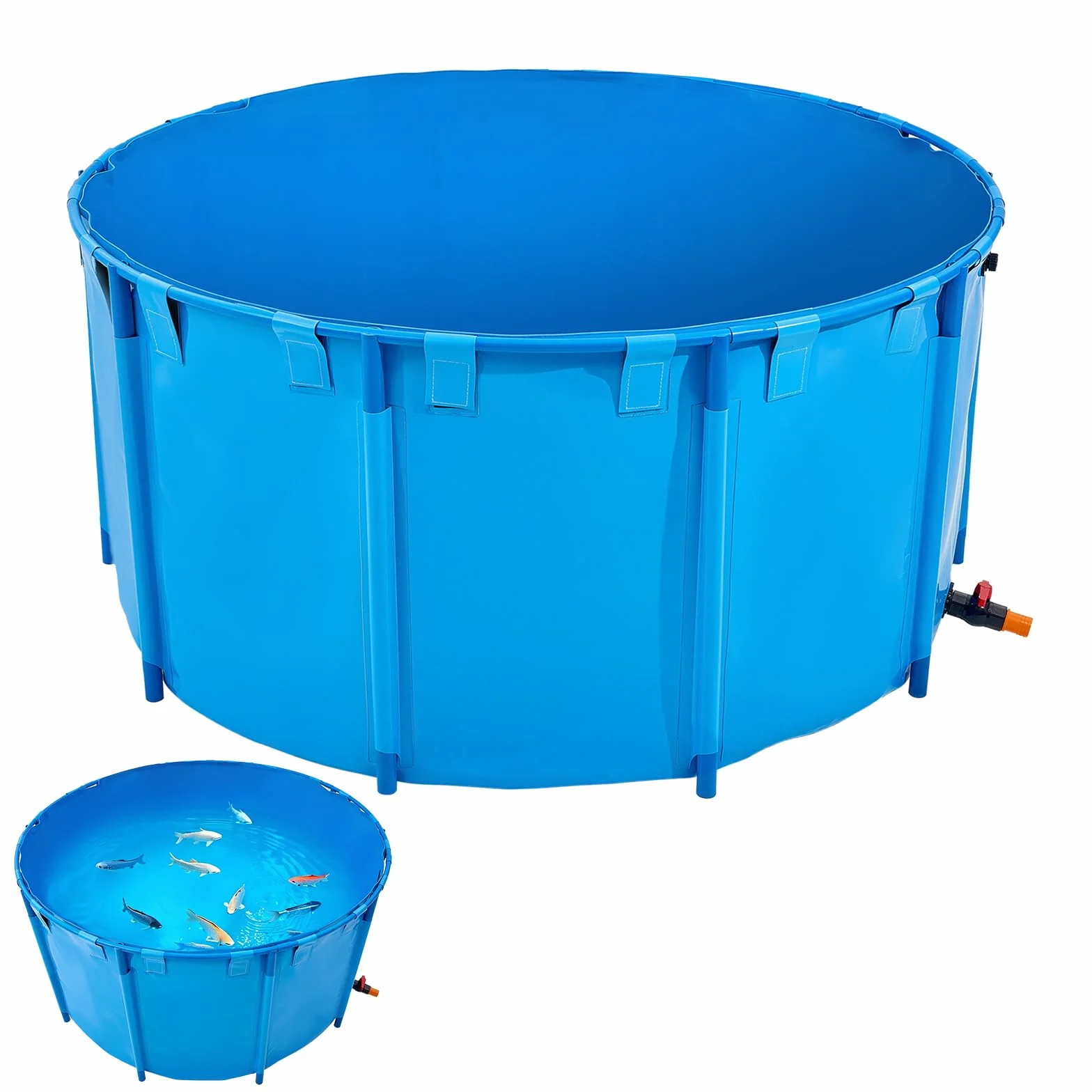 VEVOR Bassin à Poissons Hors Sol 3100 L, Étang en Toile PVC avec Cadre Plastique et Vanne de Vidange, Bleu