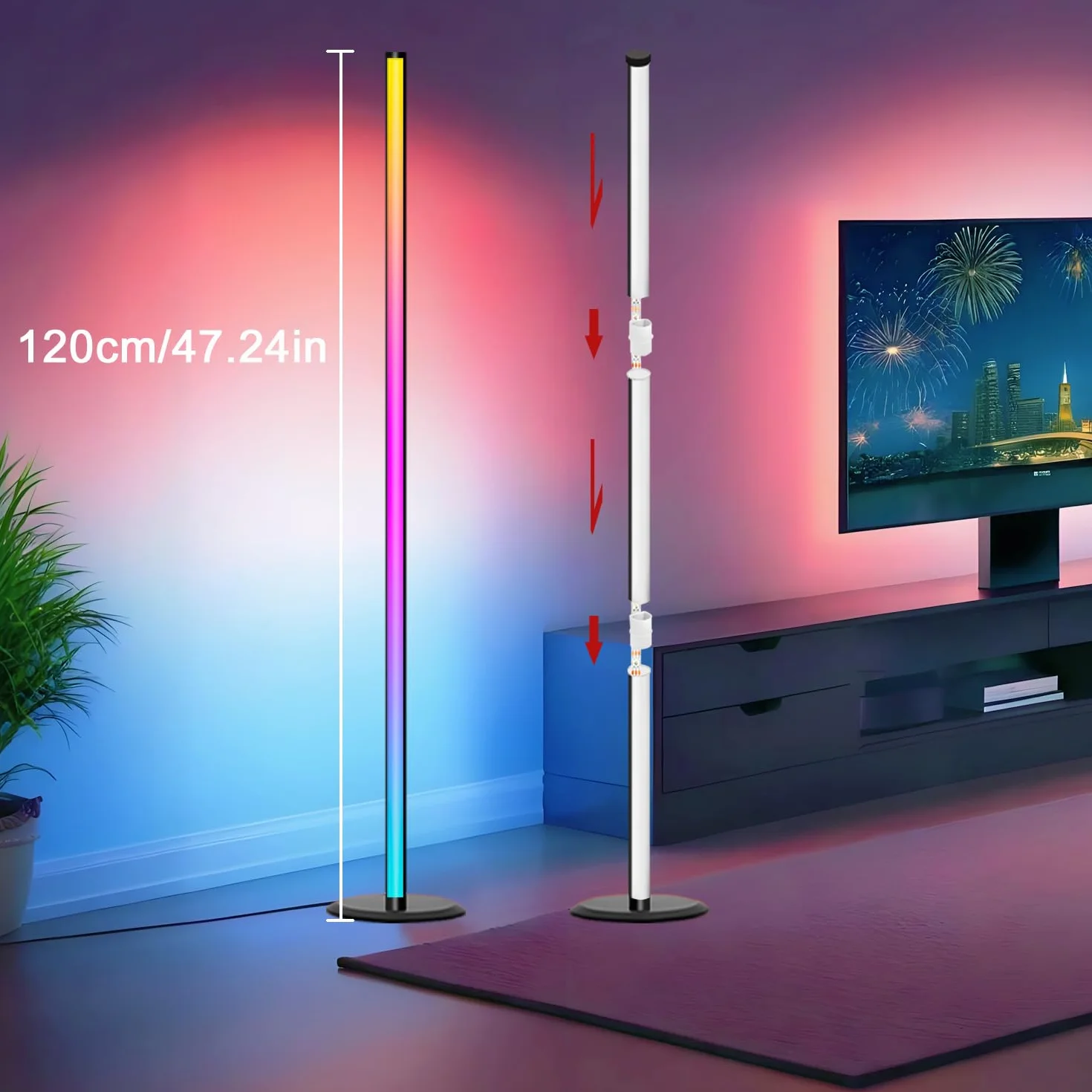 Lampadaire LED RGB 16 Millions Couleurs, Dimmable avec Télécommande et APP, 46 Modes Scène, Sync Musique, Noir