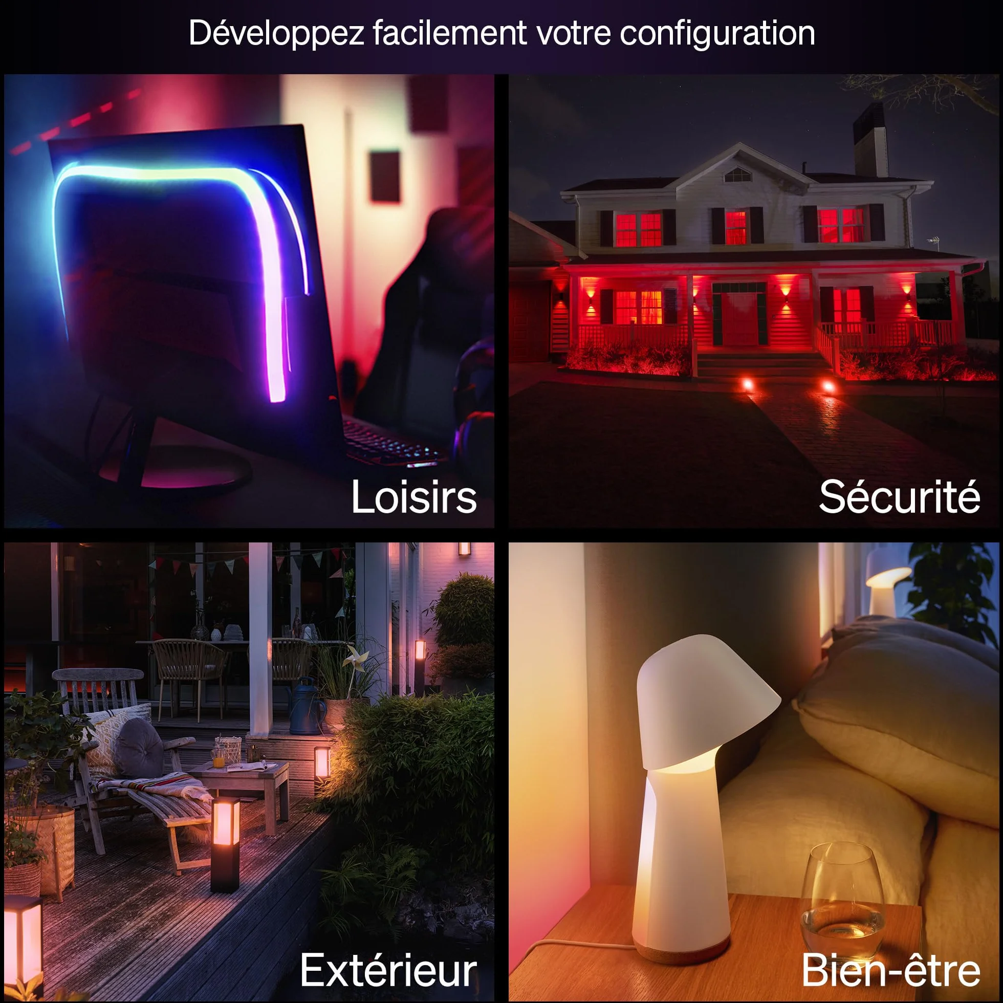 Philips Hue Essential Spot LED Connecté GU10 White and Color Ambiance 4,7W 2200-6500K 345lm Lot de 4