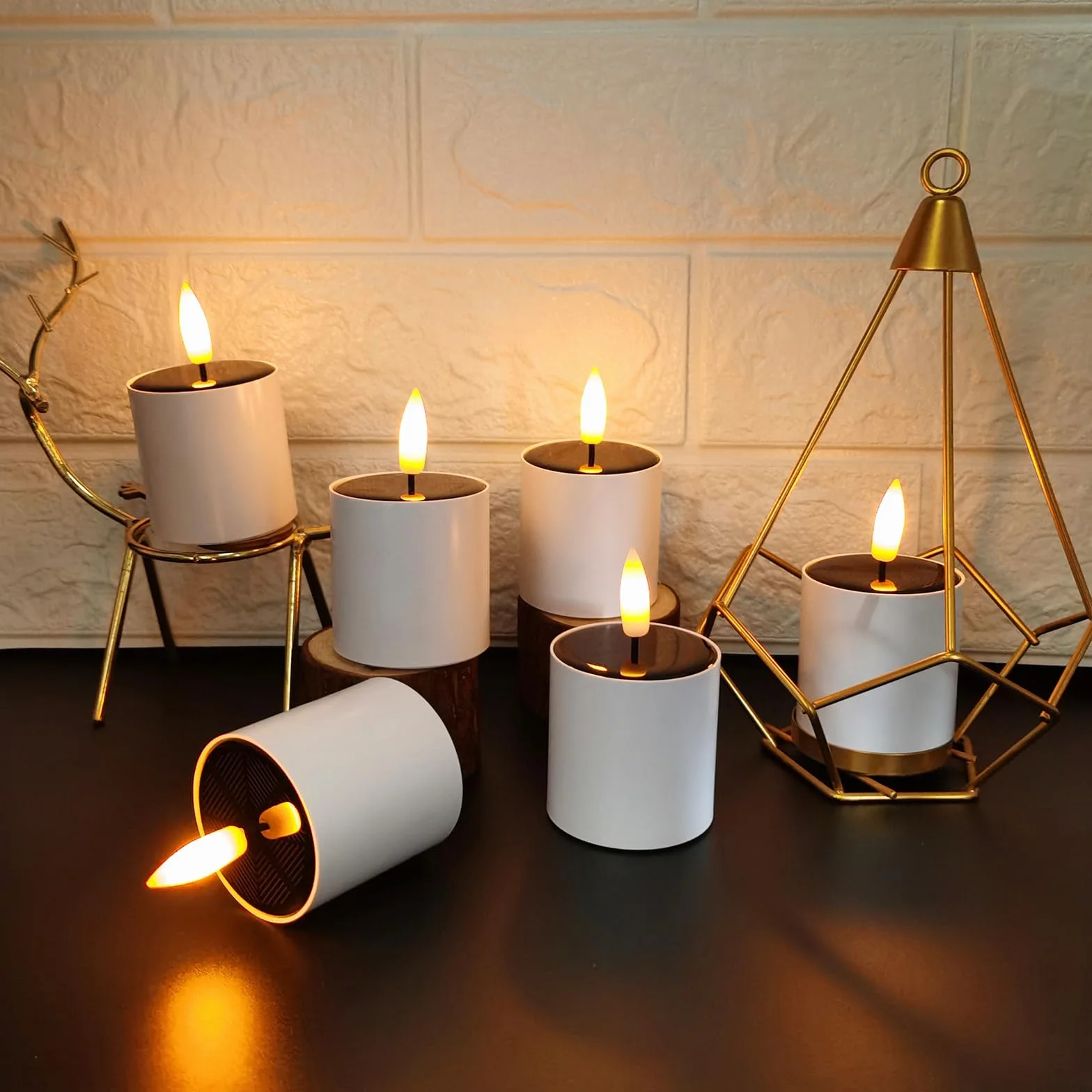 Bougies solaires LED d'extérieur étanches lot de 6 avec capteur crépuscule à l'aube vacillantes