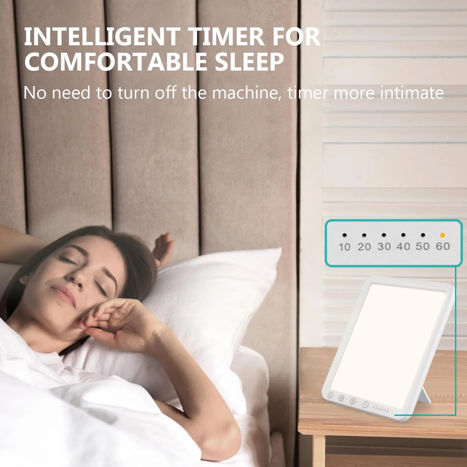 Lampe de Luminothérapie 10000 Lux, 3 Températures de Couleur, Minuterie, Support Pliant 45°