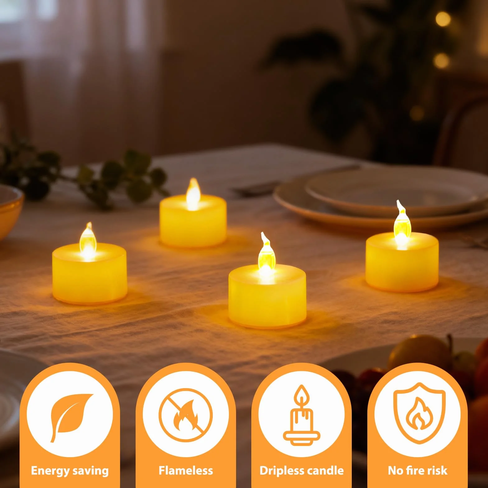 Bougies LED chauffe-plat jaunes chaudes à piles 12 pièces pour mariages fêtes